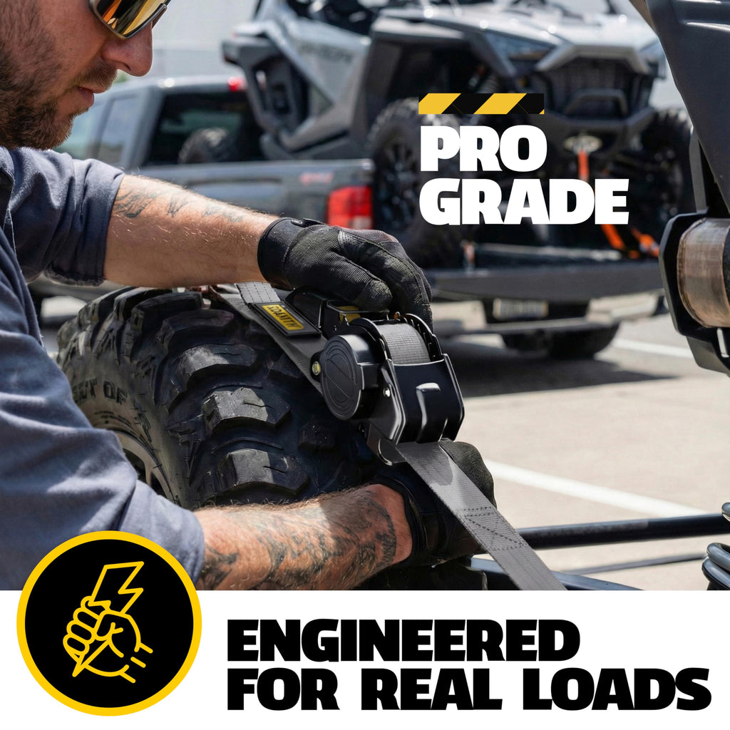AUGO Retractable Ratchet Straps | 2 Heavy Duty Ratchet Straps Self Retractable Tie Downs with Soft Loops & Storage Bag for Motorcycle, Truck, Trailer, Cargo Van | 1200 Lb Break Strength 1” x 10’