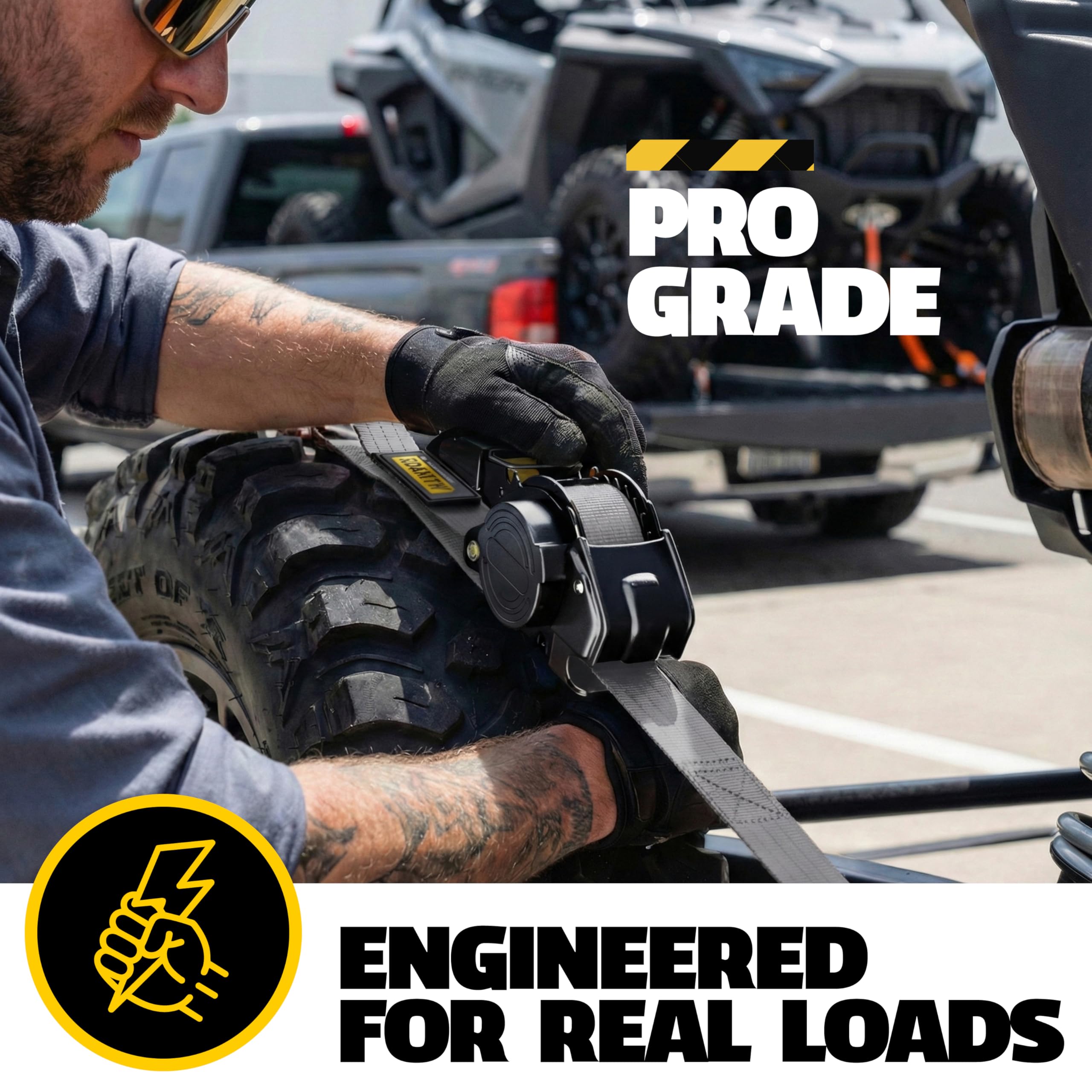 AUGO Retractable Ratchet Straps | 2 Heavy Duty Ratchet Straps Self Retractable Tie Downs with Soft Loops & Storage Bag for Motorcycle, Truck, Trailer, Cargo Van | 1200 Lb Break Strength 1” x 10’