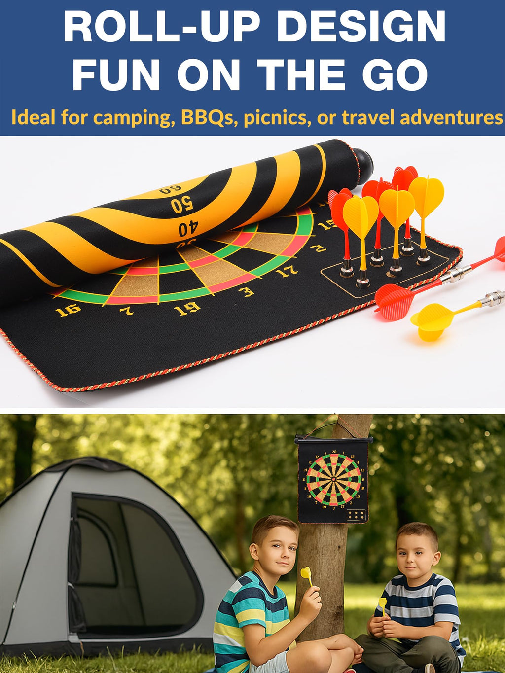 Magnetic Dart Board for Kids, Teens, Adults, Double-Sided Roll-Up Dart Board Games for Kids Age 3-18 with 12 Magnetic Darts, Indoor Outdoor Boys Toys for Backyard, Gifts for Teen Boys