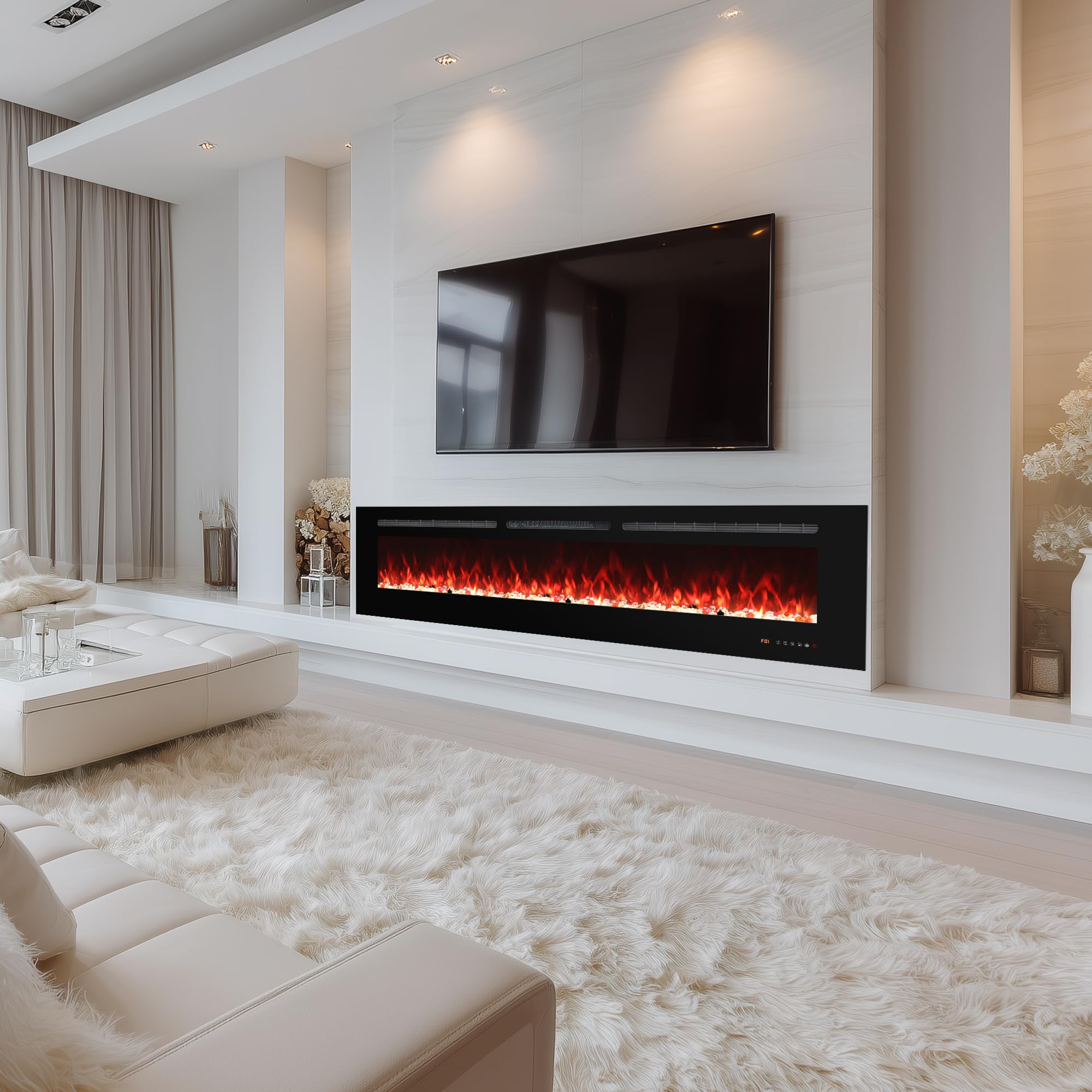 Electric Fireplace 30 inch Wide, Wall Mounted Fireplace Inserts Electric Heater, 13 * 13 Flame Effects Like Real Flame, Low Noise, Timer & Thermostat Setting, 750W/1500W, Black