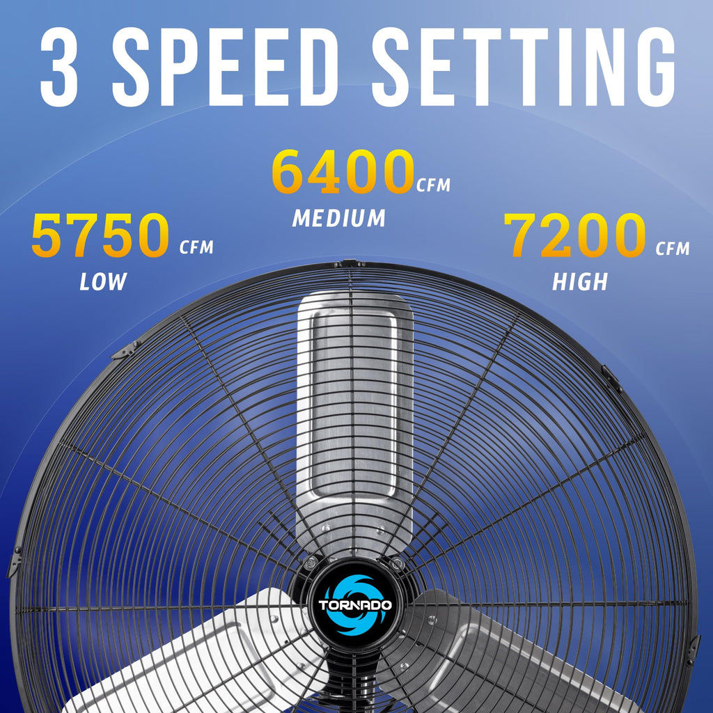 Tornado 16 Inch Professional High-Velocity Oscillating Wall-Mounted Fan – Ideal for Industrial, Commercial, and Residential Spaces – 3-Speed Settings, 2850 CFM, UL Safety Certified