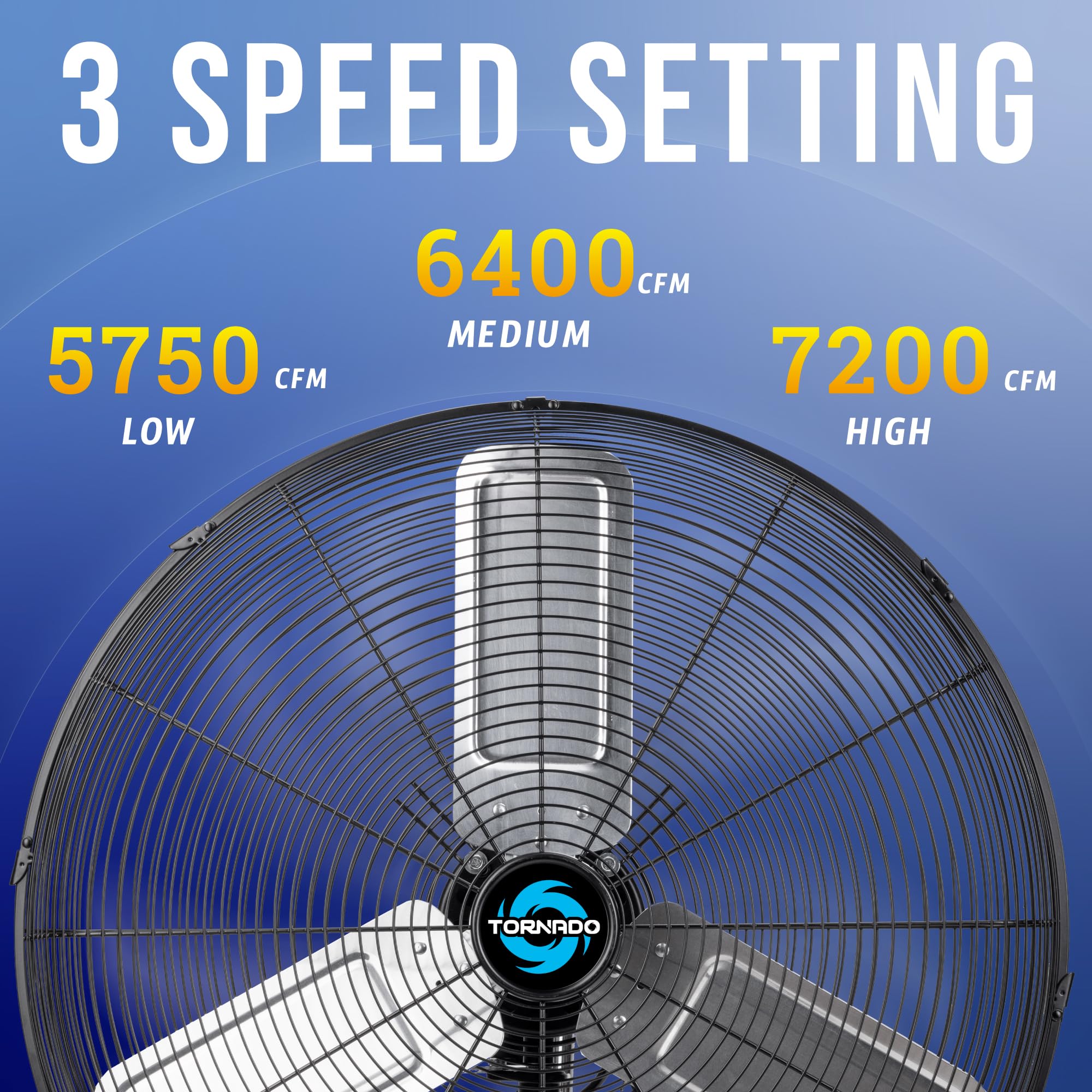 Tornado 16 Inch Professional High-Velocity Oscillating Wall-Mounted Fan – Ideal for Industrial, Commercial, and Residential Spaces – 3-Speed Settings, 2850 CFM, UL Safety Certified