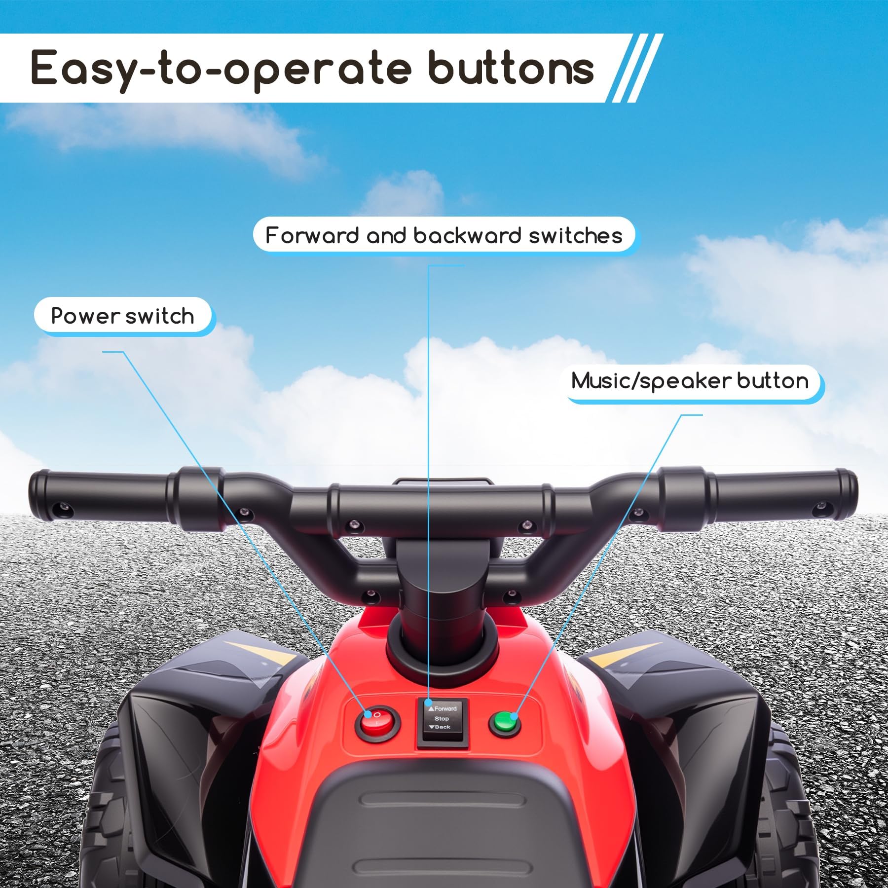 Kids Ride on ATV, 6V Battery Powered Kids Electric Vehicle, 4 Wheeler Quad w/Headlights, MP3, USB, Volume Control, Large Seat, Electric Ride on Toys Best Gifts for 18-36 Months Boys Girls (Black)