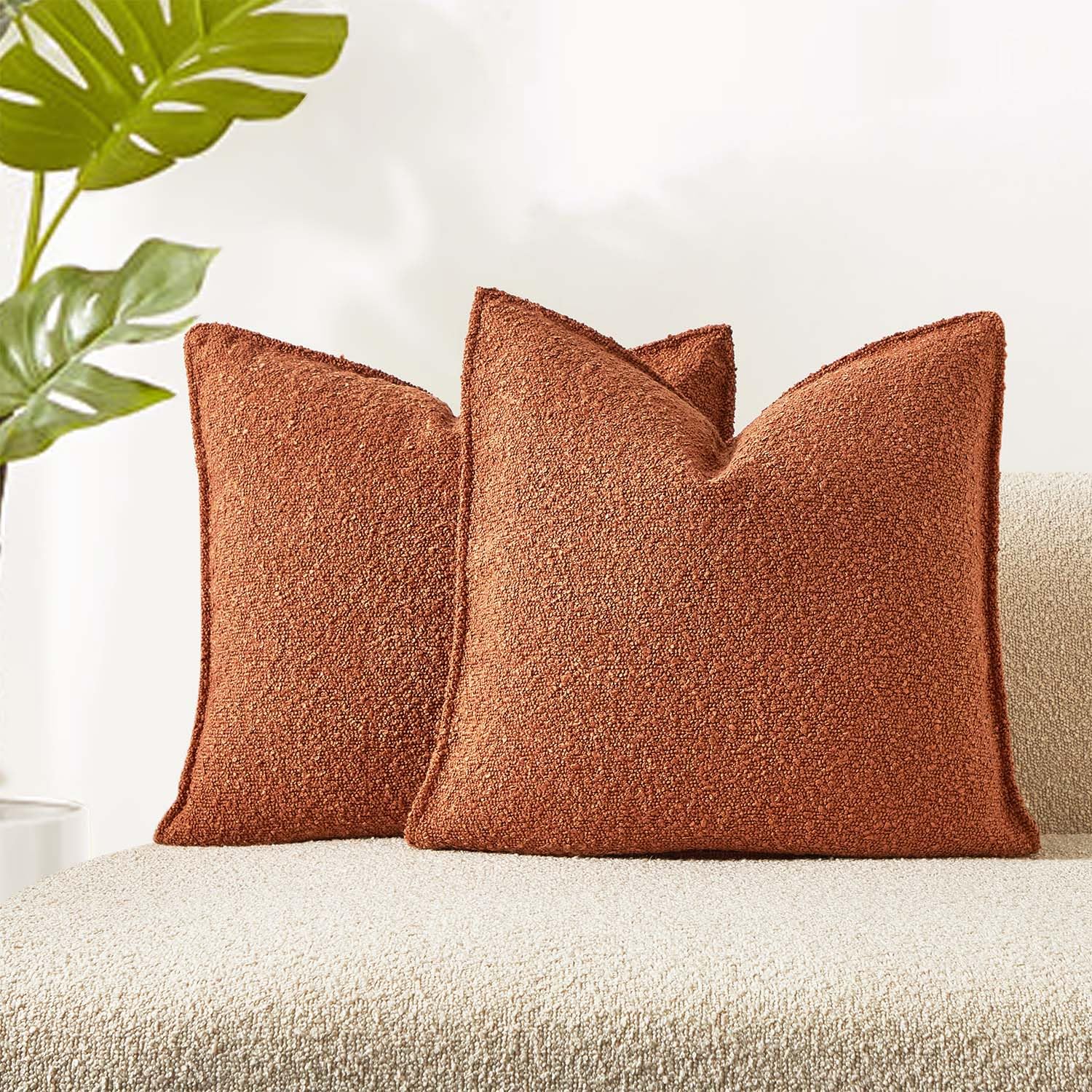 JUSPURBET Pillow Covers Set of 2 Decorative Throw Pillow Covers Case for Couch Sofa Bed Soft Boucle Textured Cushion Covers with Hidden Zipper for Home Decor Living Room 16x16,Beige
