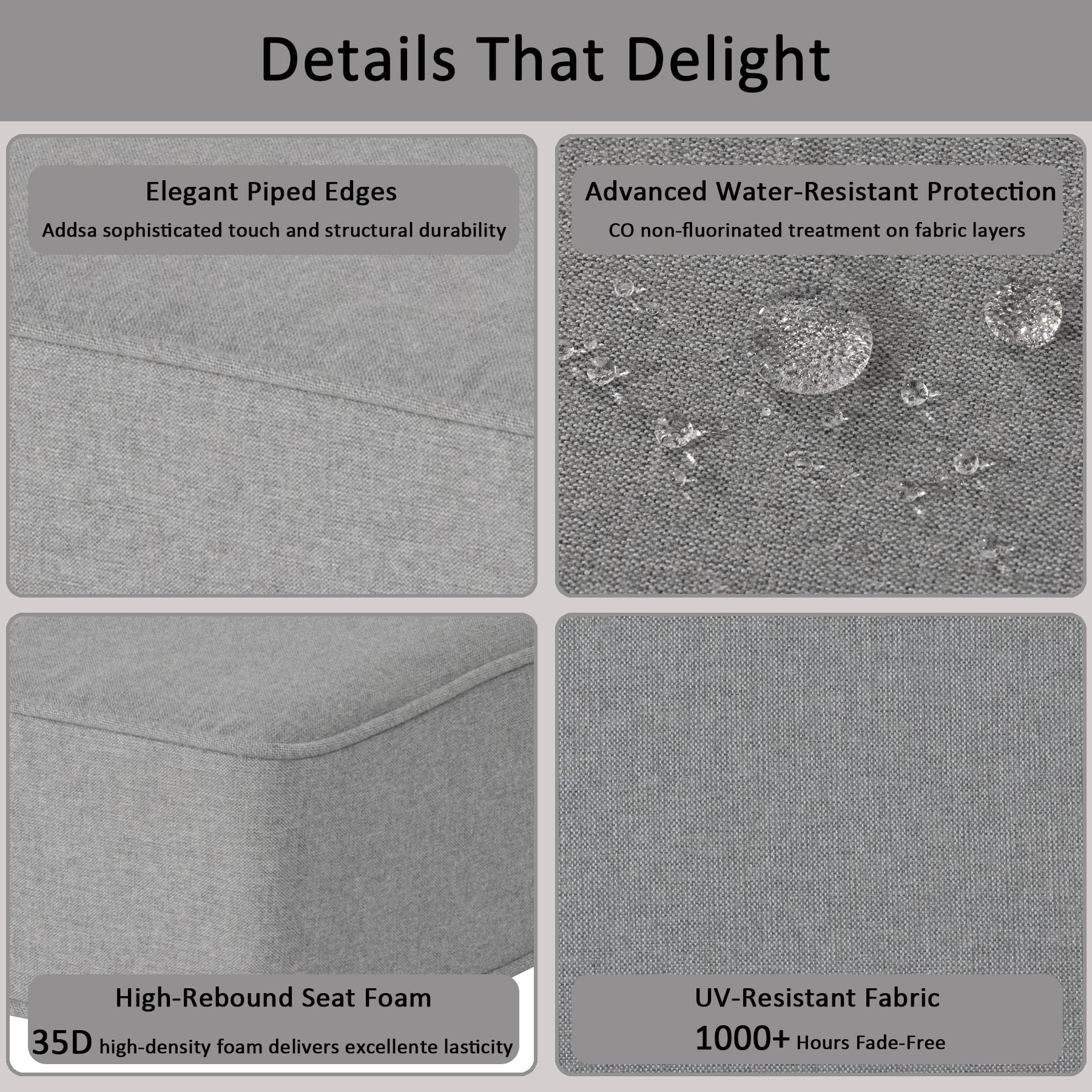 COZYVIDA 5.1" Thick Outdoor Patio Cushions Set of 2, 22"x24"x5.1" Seat, C0 Water-Resistant Breathable Fabric, UV-Resistant 1000+ Hrs, 35D Foam with Recycled Fiber Fill,Beige