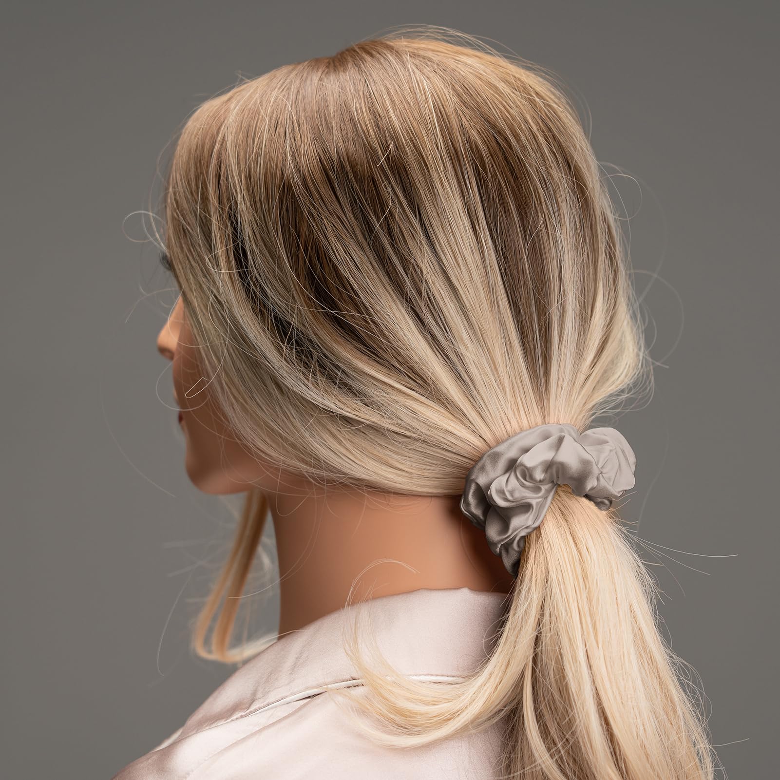Silk Scrunchies for Hair 100% Mulberry Silk Hair Ties（Silver gray, Dark gray, Pink）