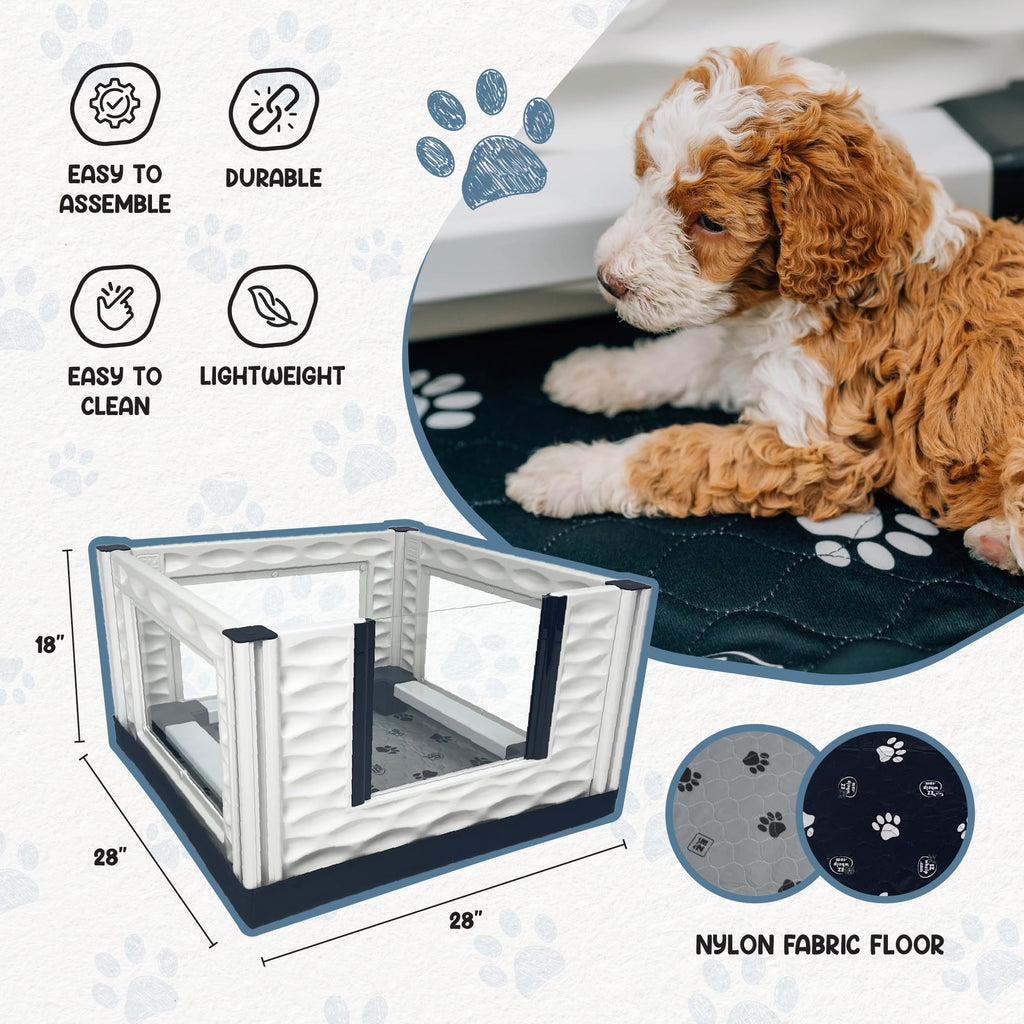 EZwhelp EZclassic Windowed 48"x48"x18" Whelping Box with Rails and Windowed Walls, Padded Dog Whelping Box, Black Pad