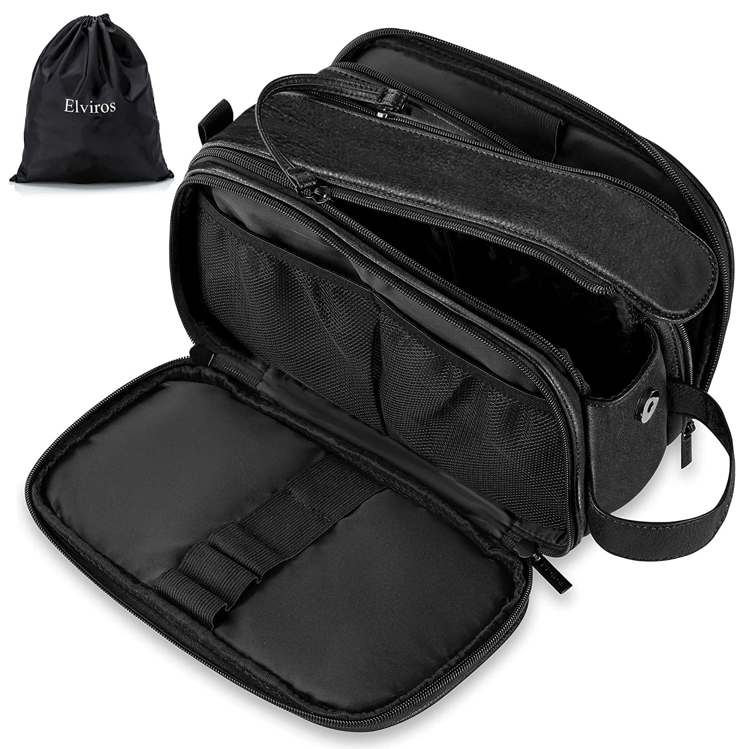 Elviros Travel Toiletry Bag for Men, Shaving Dopp Kit Water-resistant Bathroom Small Toiletries Organizer PU Leather Cosmetic Bags