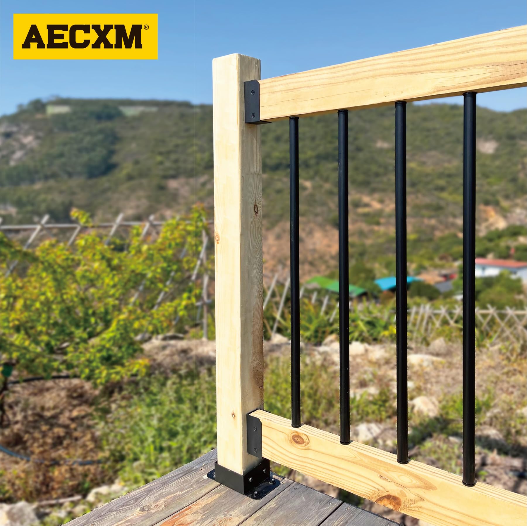 AECXM 201 Stainless Steel 2" x 4" (1 ½" x 3 ½" Actual) Deck Railing 27.5° Stair Connectors, for Deck Railing Stair Handrail Connection Installation Deck Railing Bracket (4 Pair-Black)
