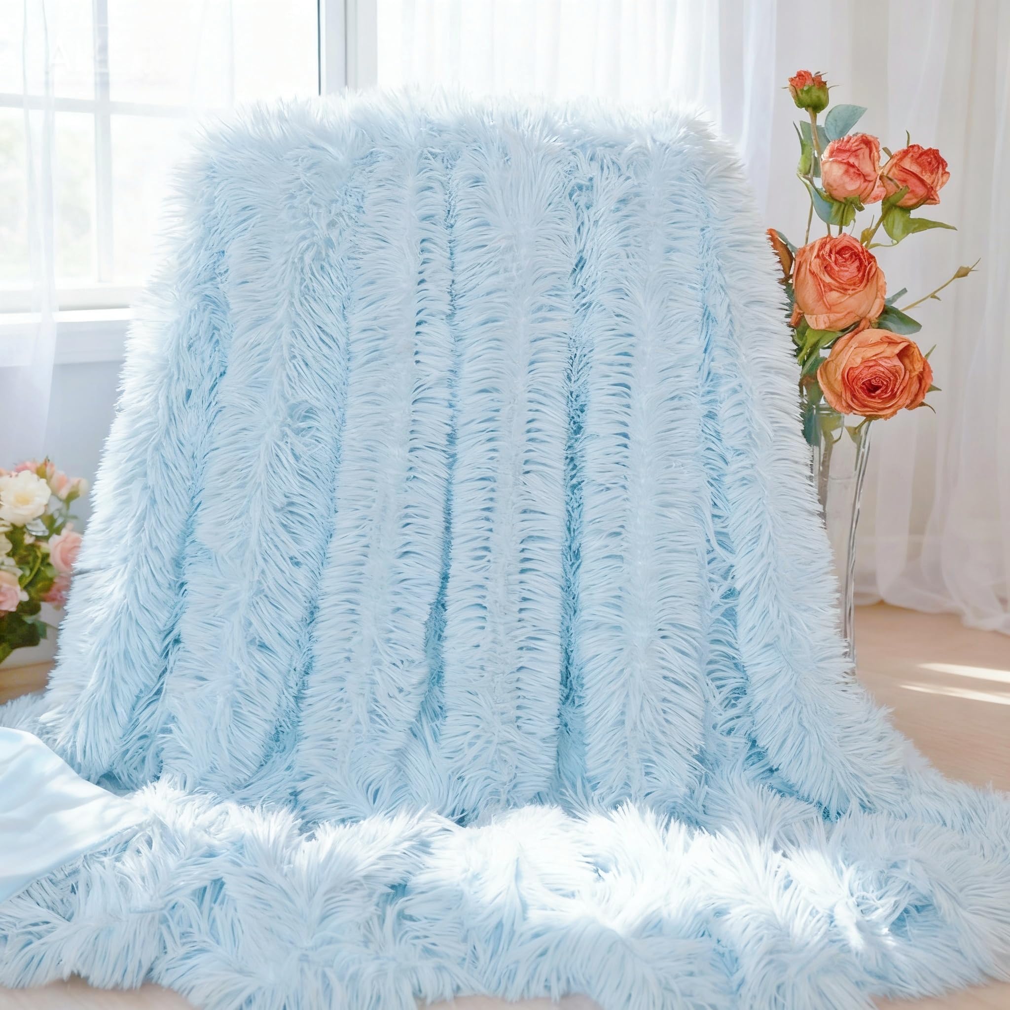 Plush Super Soft Blanket Bedding Sofa Cover Furry Fuzzy Fur Warm Throw Qulit Cozy Couch Blanket for Winter (51"x63", Black)