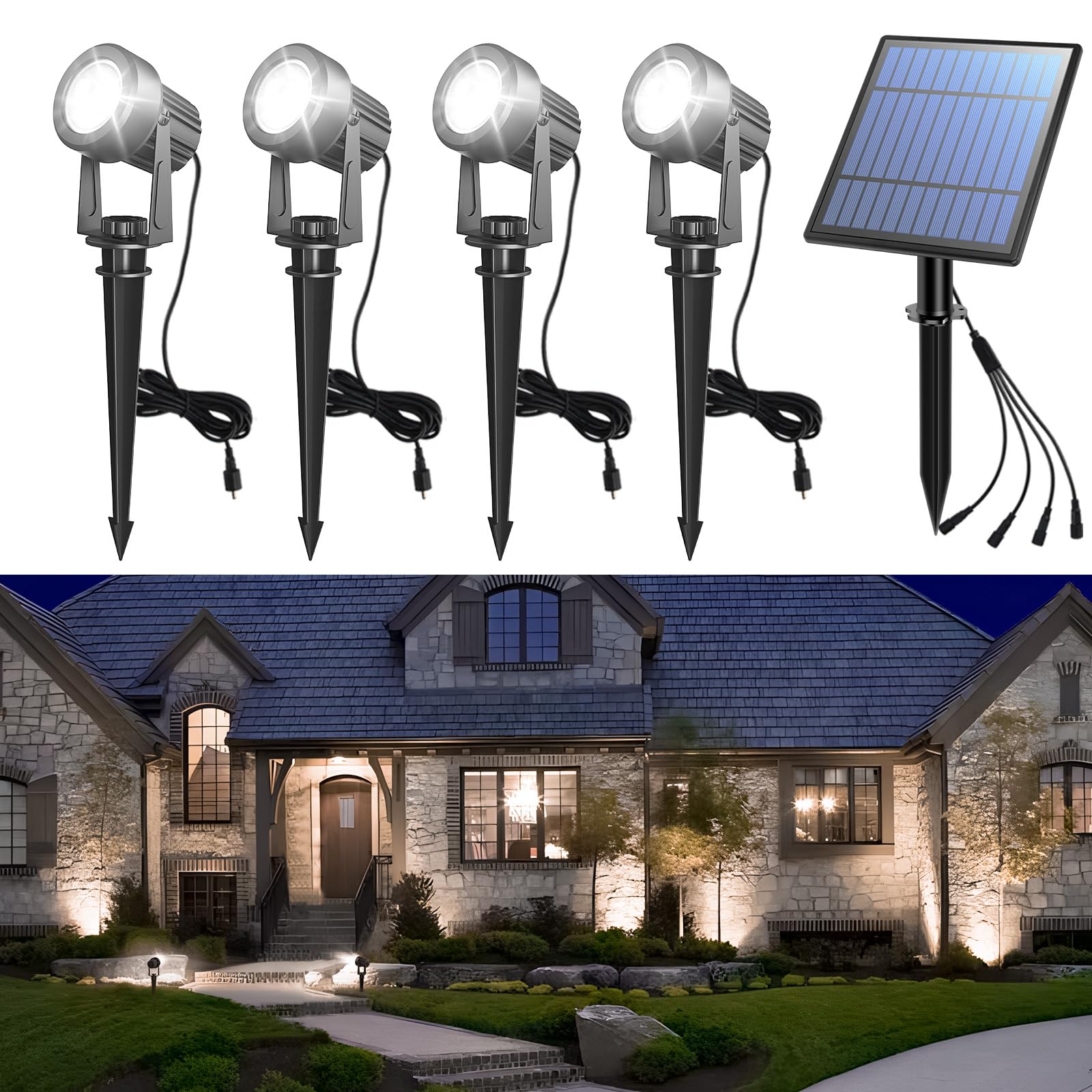 APONUO Solar Spot Lights - Outdoor 2-in-1 Solar Landscape Uplights, Dusk to Dawn, IP65 Waterproof, 9.8ft Cable, Warm White