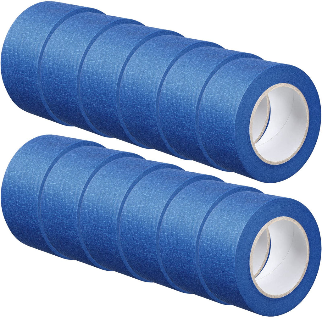 Fainne 12 Rolls Blue Painters Tape Bulk Multi Pack Safe Paint Paper Masking Tape for Wall Painting Decoration Supplies (Blue,1 Inch X 55 Yards)