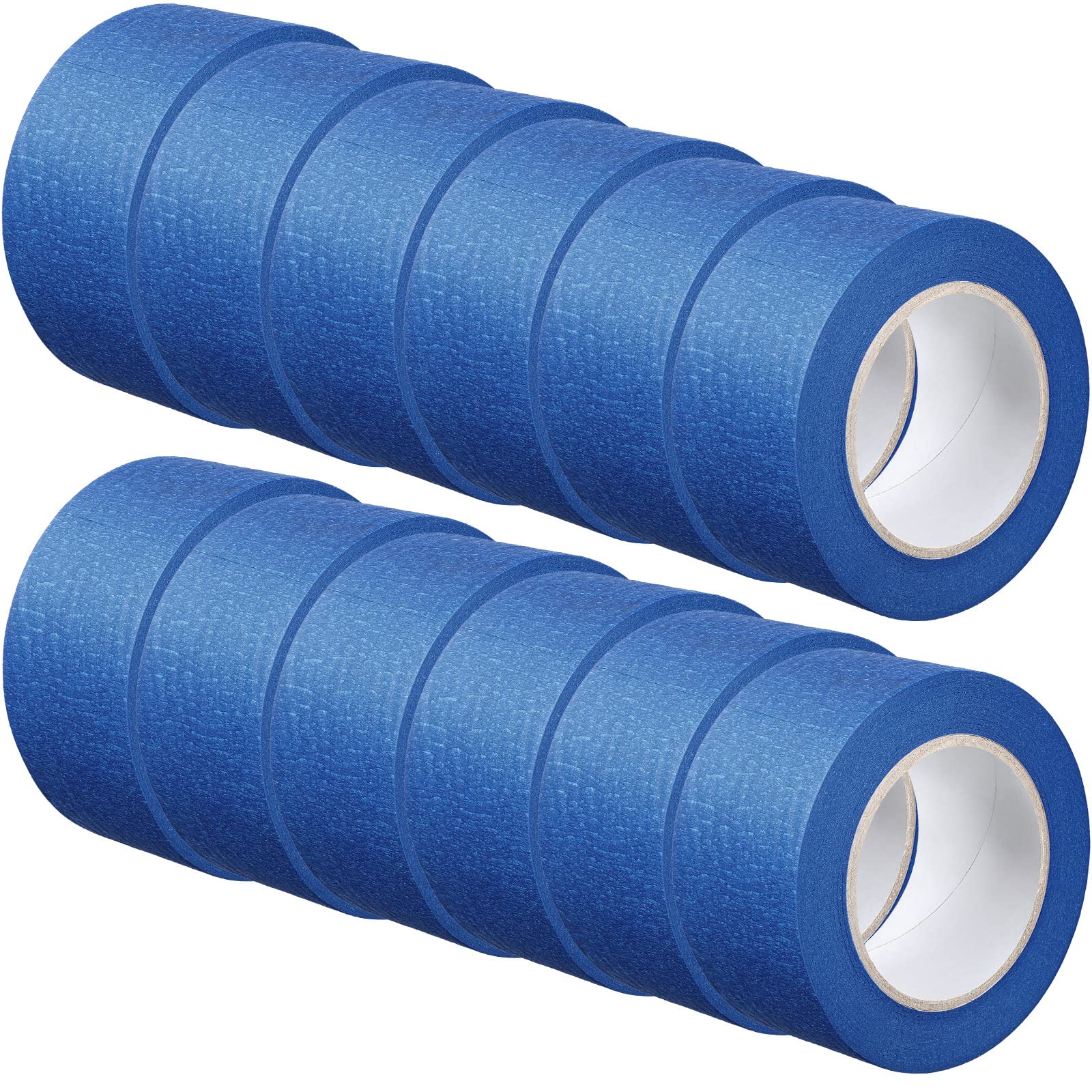 Fainne 12 Rolls Blue Painters Tape Bulk Multi Pack Safe Paint Paper Masking Tape for Wall Painting Decoration Supplies (Blue,1 Inch X 55 Yards)