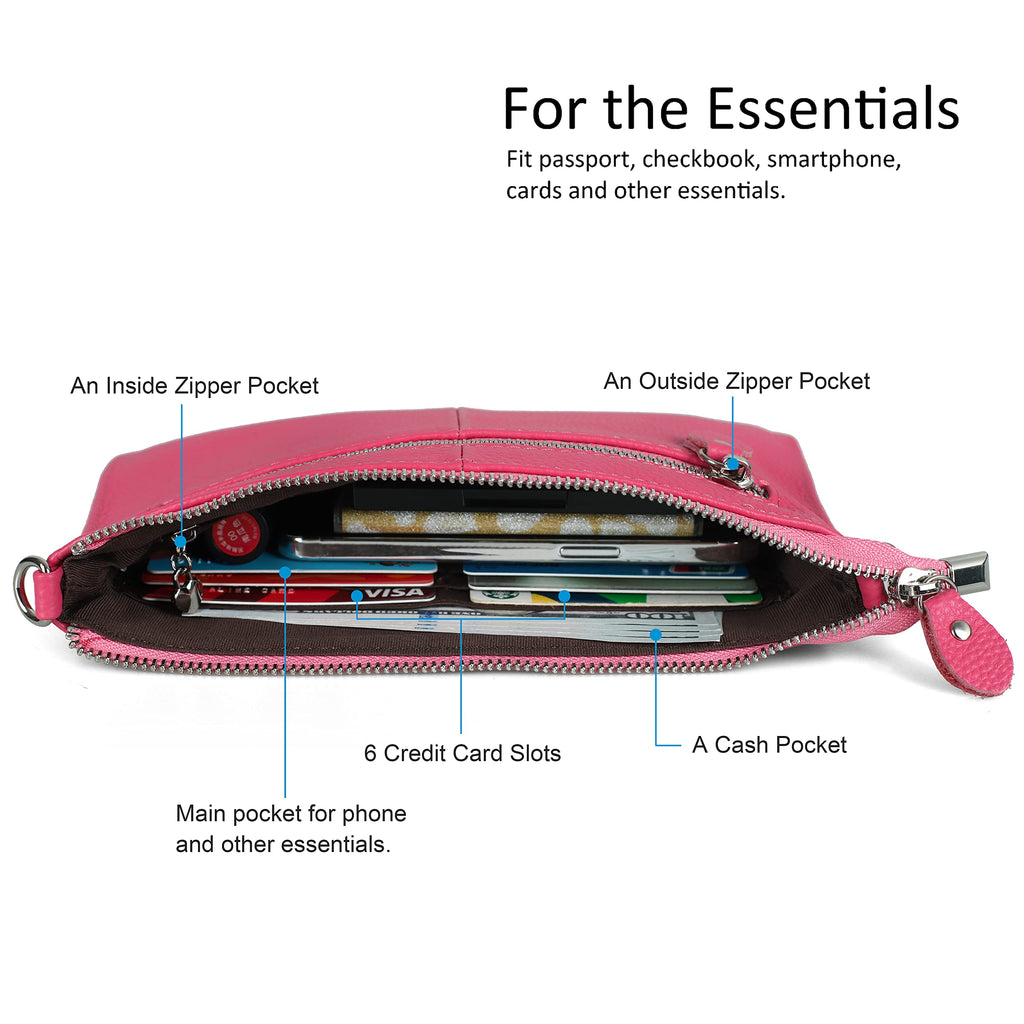 befen Genuine Leather Wristlet Clutch Wallet Purses Small Crossbody Bags for Women with RFID Blocking Card Slots
