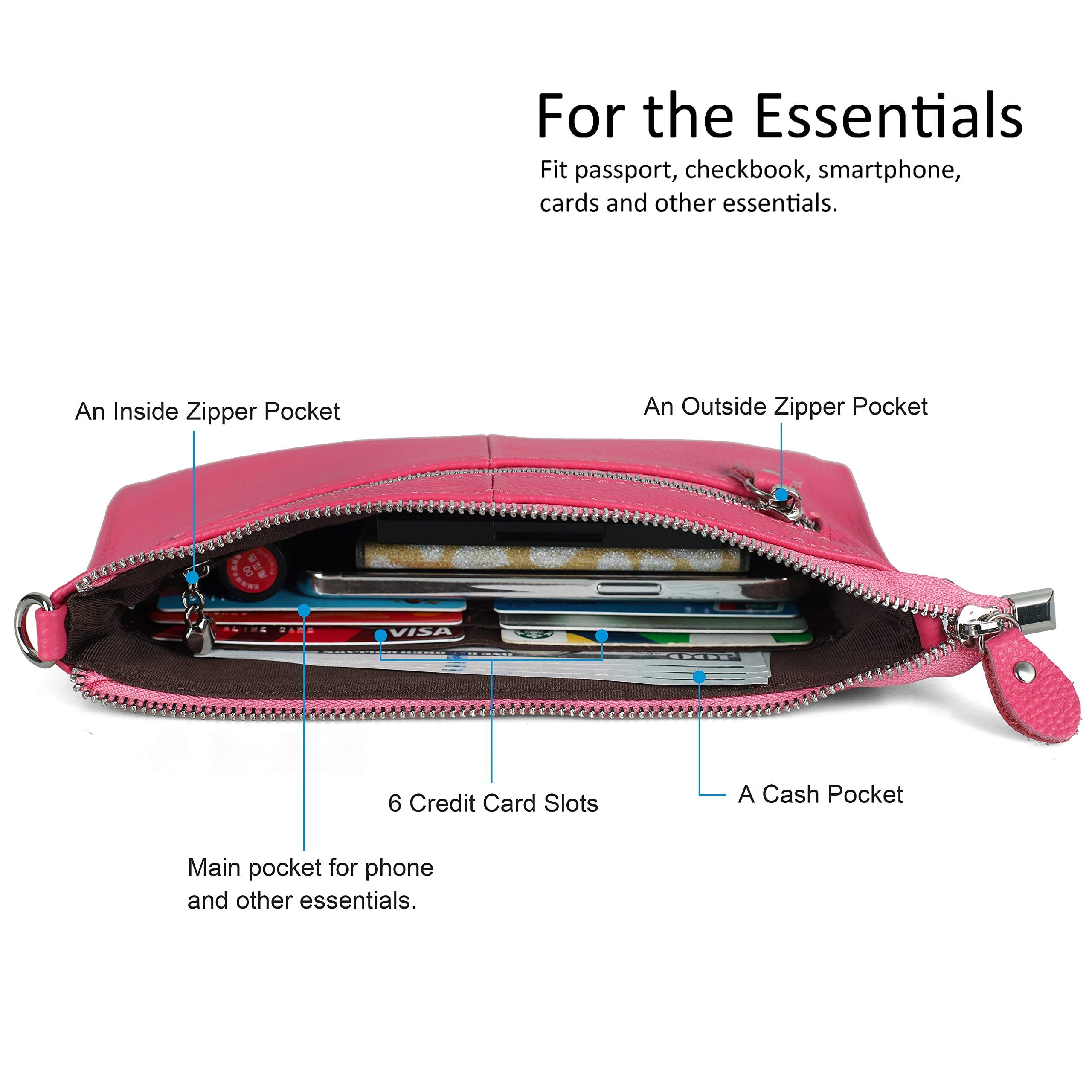 befen Genuine Leather Wristlet Clutch Wallet Purses Small Crossbody Bags for Women with RFID Blocking Card Slots