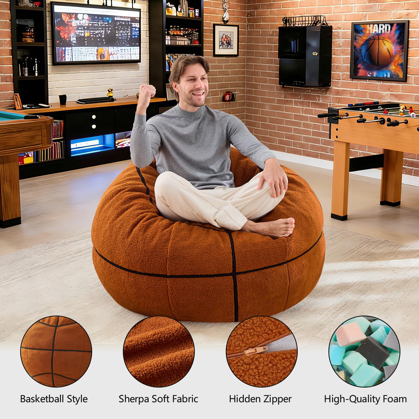 Sports Baseball Bean Bag Chair - Luxurious Bean Bag Chairs for Kids Teens Adults - Floor Sofa Couch with Filler - Plush BeanBag Furniture for Living Room Bedroom College Dorm - 32 Inch