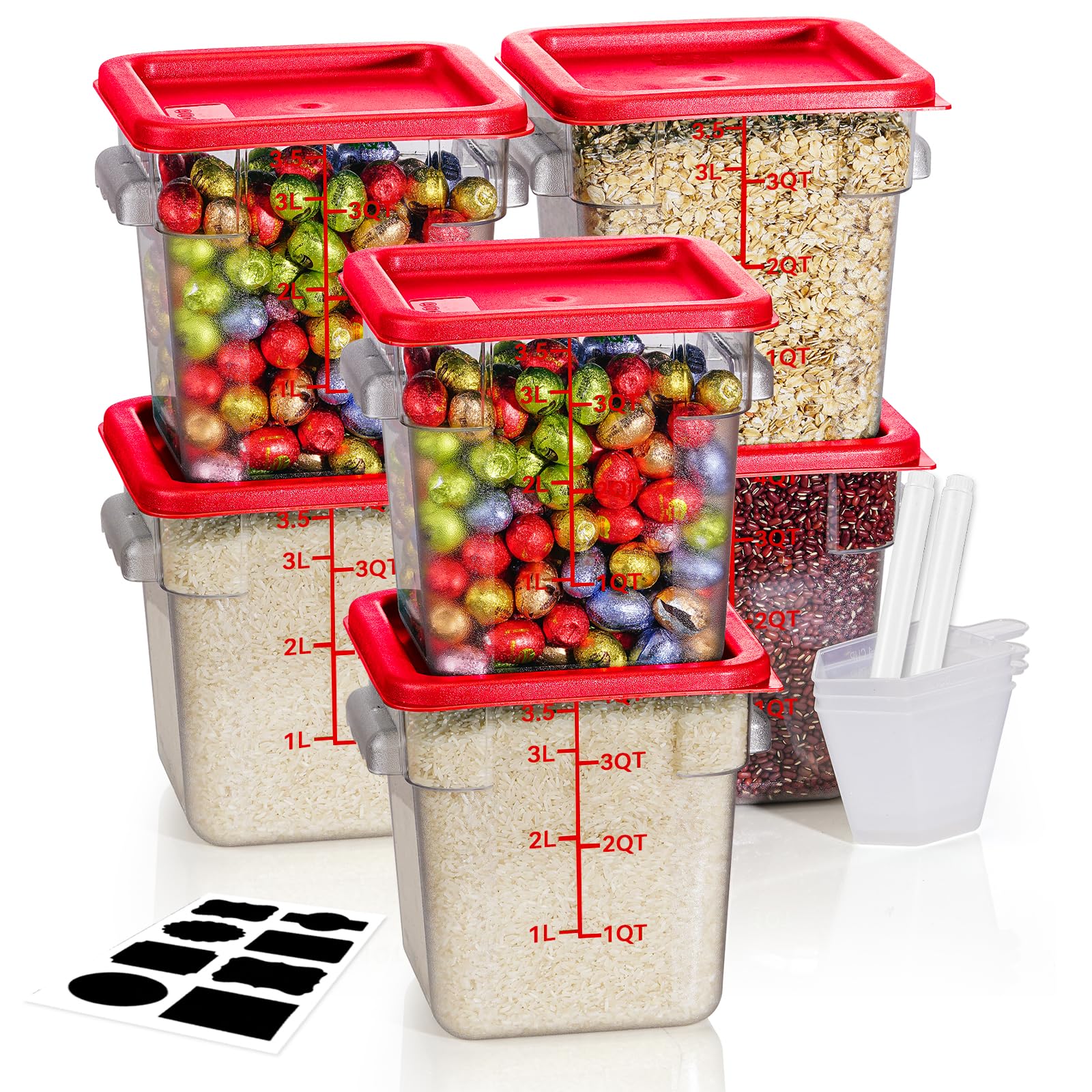 4QT NSF Food Storage Containers: 8 PCS [Food Grade][Hot&Cold Resistant] Commercial Clear Food Storage Containers with Lids for Restaurant Kitchen Proof Dough, Measuring Spoons Included(BPA FREE)