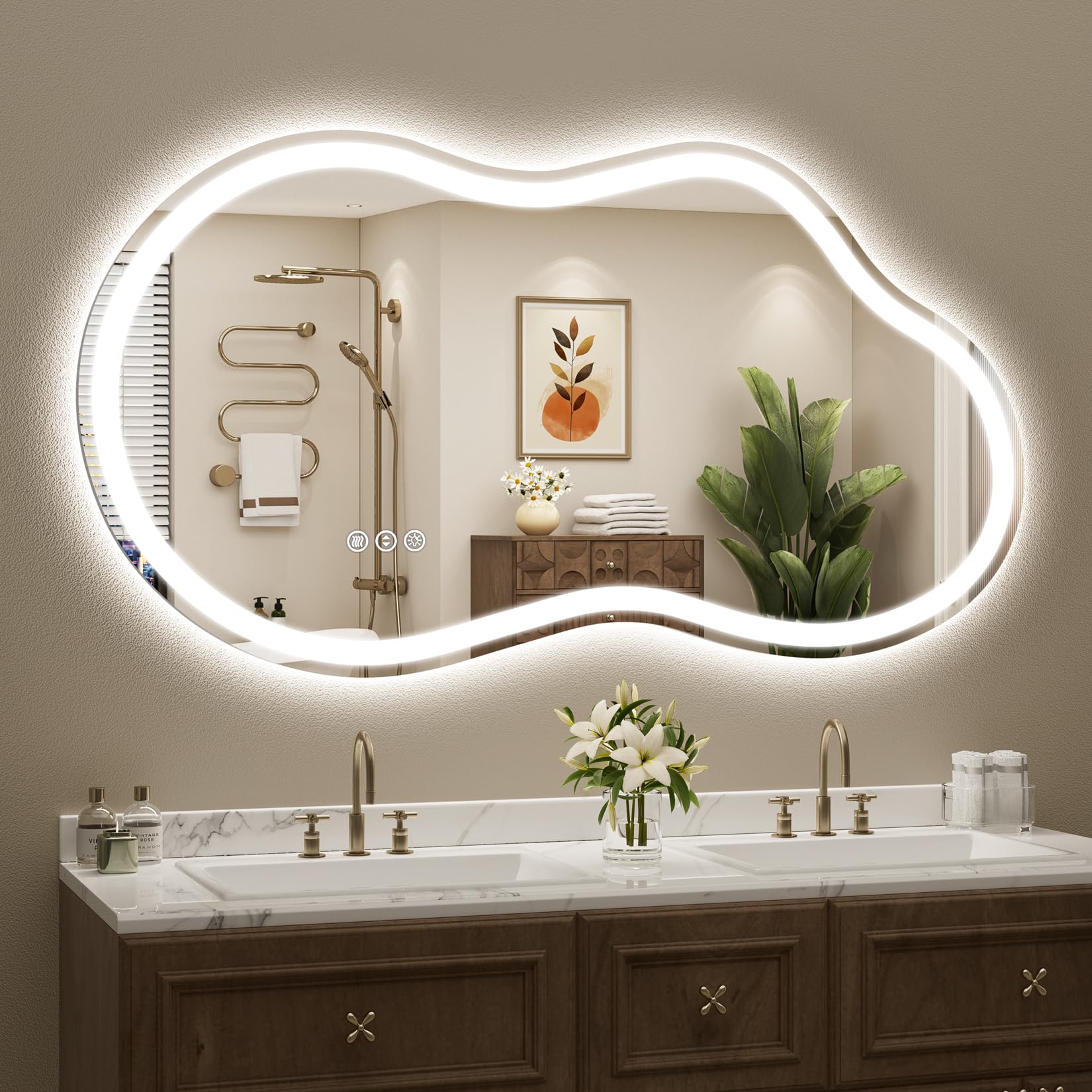 24x32 Black Framed LED Bathroom Mirror with Lights, Backlit and Front Lit Anti-Fog Lighted Vanity Mirrors for Bathroom Wall, Dimmable, 3 Colors, Memory, HD Tempered Glass, Horizontal/Vertical