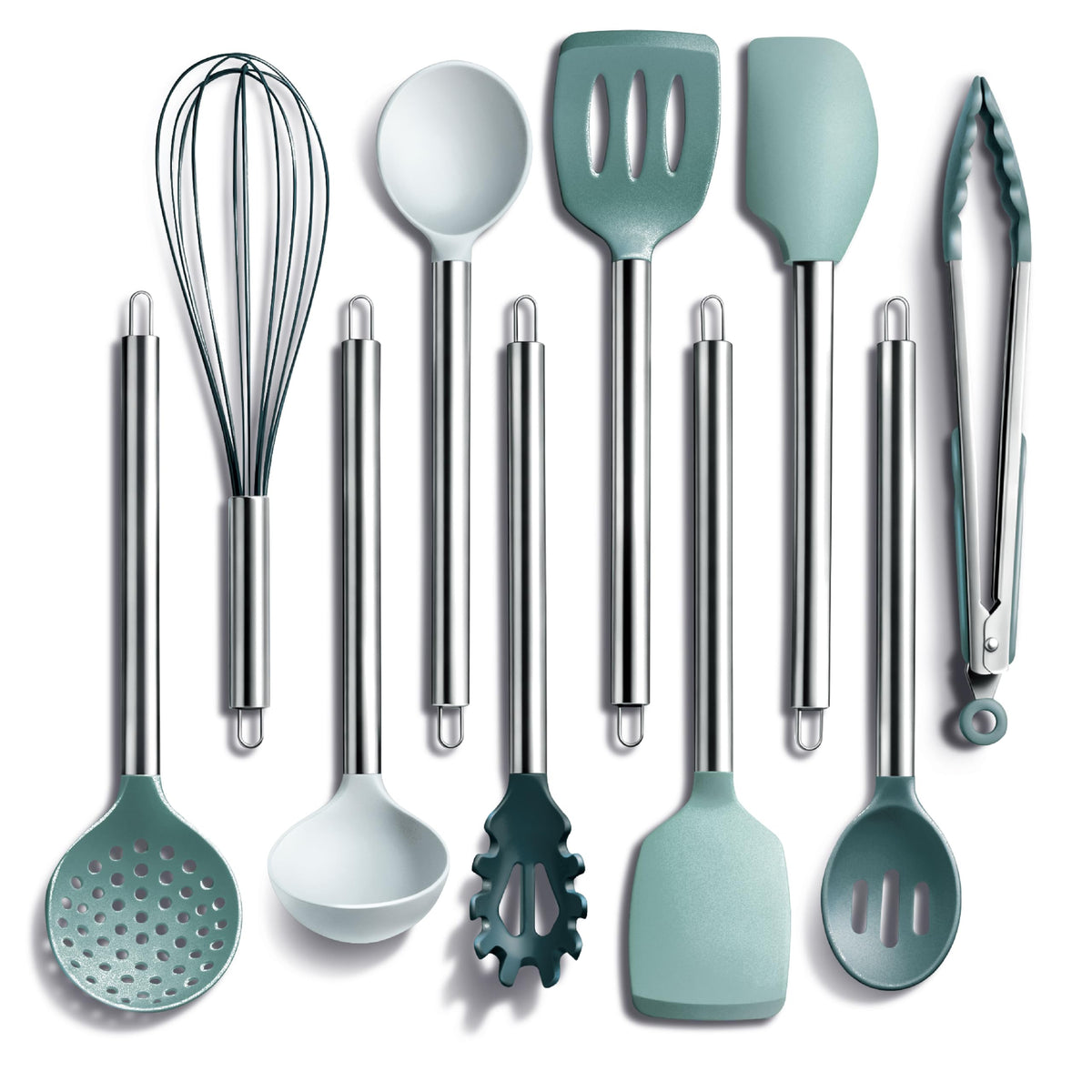COOK WITH COLOR Silicone Cooking Utensils, Kitchen Utensil Set, Easy to Clean Silicone Kitchen Utensils, Cooking Utensils for Nonstick Cookware, Kitchen Gadgets Set with Holder, 10 Pieces