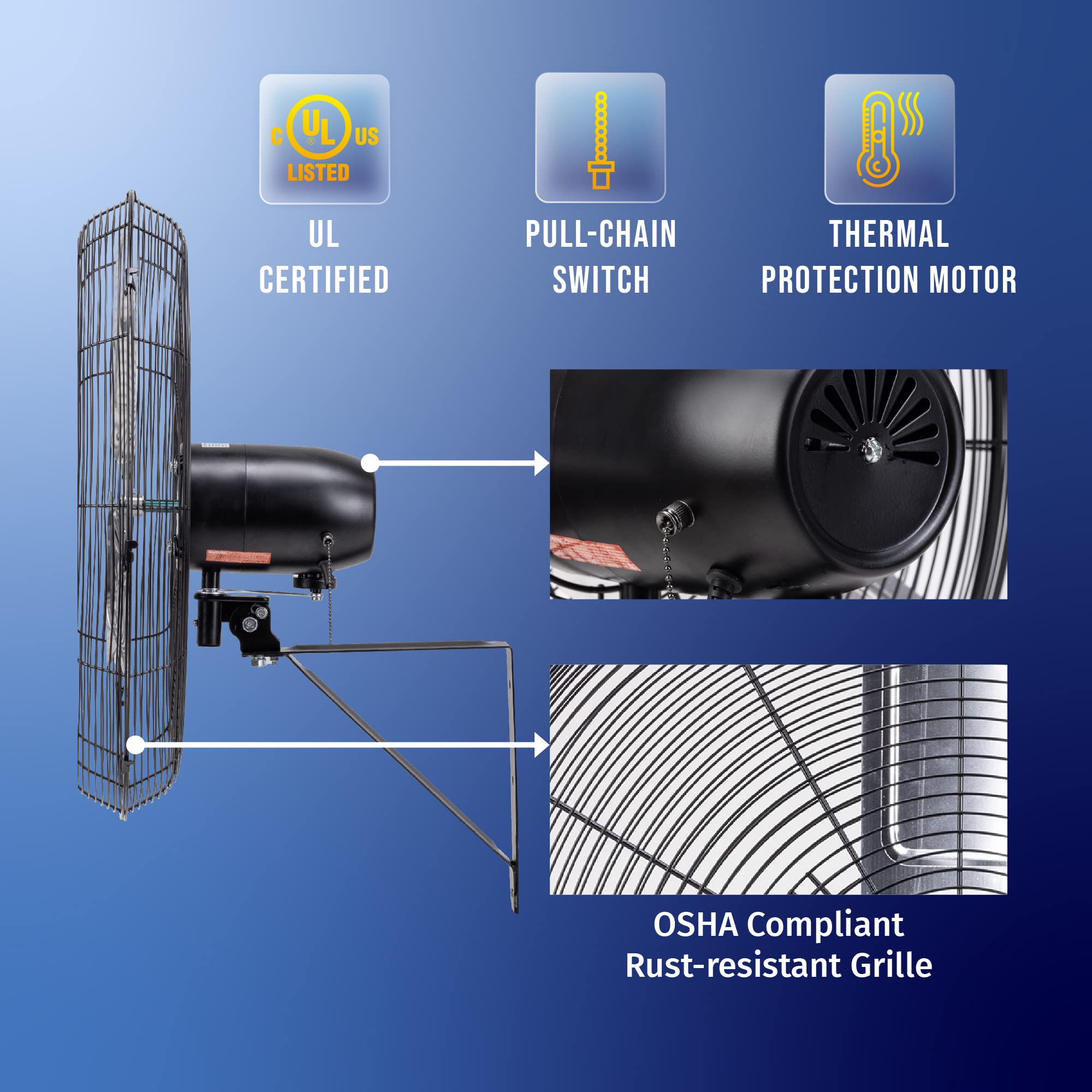 Tornado 16 Inch Professional High-Velocity Oscillating Wall-Mounted Fan – Ideal for Industrial, Commercial, and Residential Spaces – 3-Speed Settings, 2850 CFM, UL Safety Certified