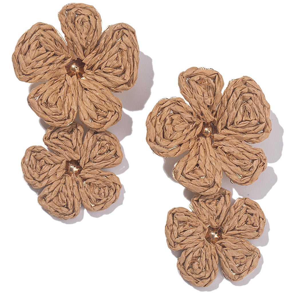 Boho Flower Earrings Statement Raffia Dangle Earrings Cute Floral Jewelry Trendy Summer Beach Vacation Outfits for Women