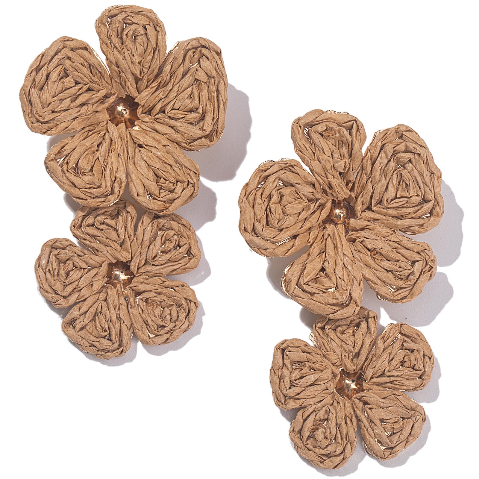 Boho Flower Earrings Statement Raffia Dangle Earrings Cute Floral Jewelry Trendy Summer Beach Vacation Outfits for Women