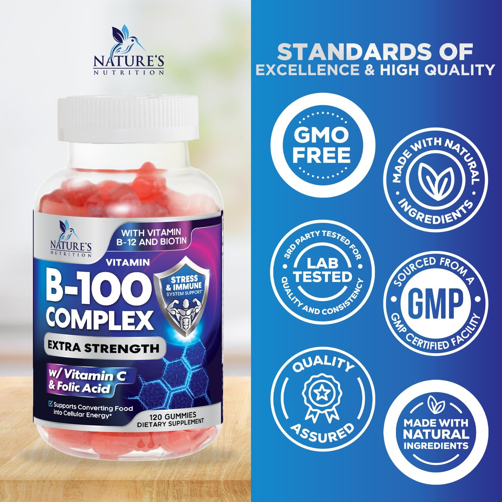 Vitamin B Complex Gummies - Extra Strength Super B Vitamin Gummy with Vitamin C, Immune Support for Men & Women - Energy and Brain Support Supplements with Folic Acid, Niacin, B6, B12 - 60 Gummies