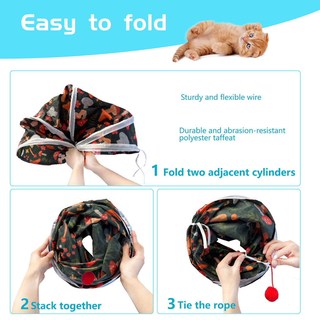 Sheldamy Cat Tunnel, 2-Way Collapsible Play Tunnel, Interactive Toy Maze for Small Animals, Suitable for Kittens, Puppies, Rabbits, Ferrets, Blue & Black