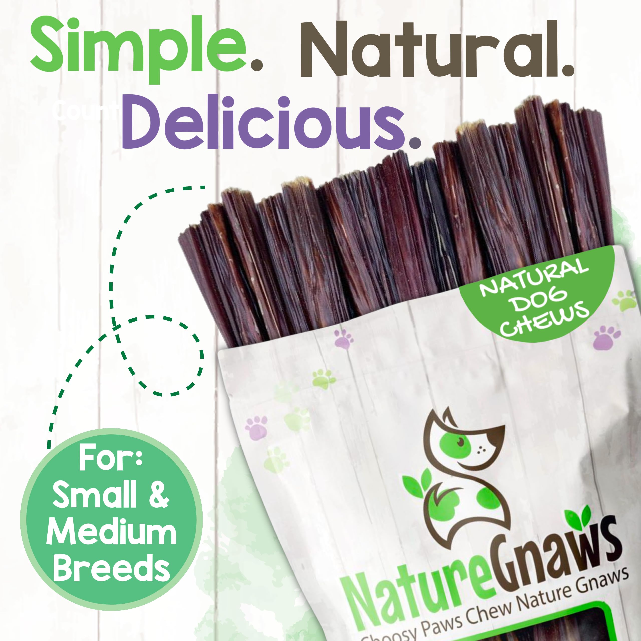 Nature Gnaws Beef Gullet Chews for Small Dogs 4-5" (20 Count) - Natural Beef Jerky Stick Dog Chew Treats - Rawhide Free