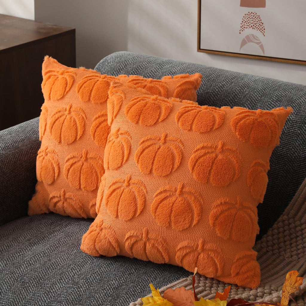 DFXSZ Fall Pillow Covers 16x16 Set of 2 Fall Decorations Autumn Beige Pumpkin Throw Pillow Cases Soft Plush Faux Fur Wool Couch Cushion Case for Chair Sofa Bedroom Living Room Home Decor PTK02B16