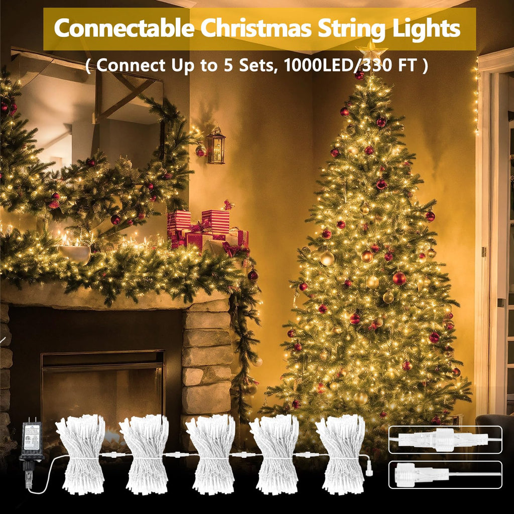Connectable 100 LED String Lights Indoor Outdoor, 33FT Warm White Christmas Lights Waterproof, 13 Modes with Timer, Twinkle Fairy Lights Plug in Clear Wire for Christmas Tree, Bedroom, Classroom Decor