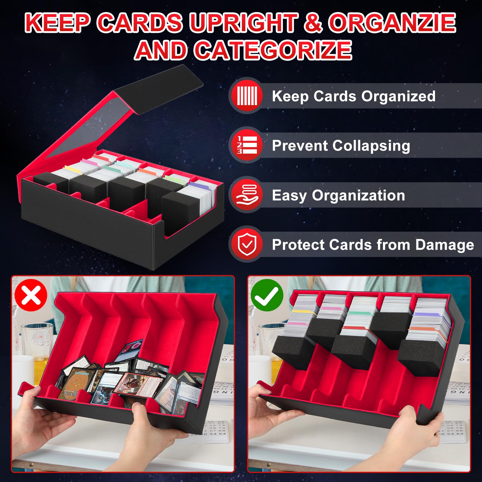 AOBOPLE Trading Card Storage Box,3200+ Card Box Storage with 24 Dividers and 4 Foam Supporters PU Leather Magnetic Cards Deck Case for MTG TCG Magic and Sport Cards,Great Gift for Card Collectors