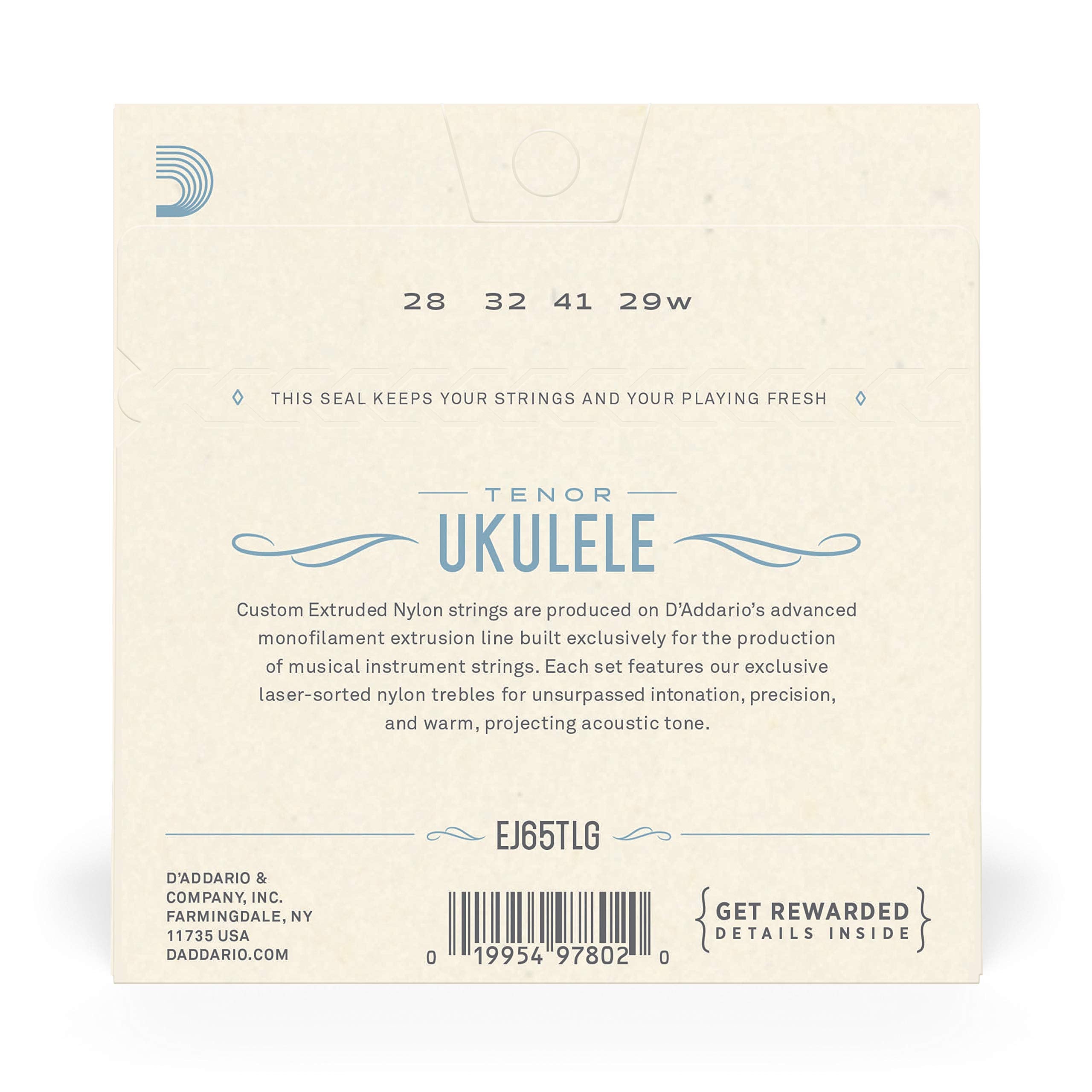 D'Addario Baritone Ukulele Strings, Fluorocarbon, EJ99B, 4-String Set, Pack of 1