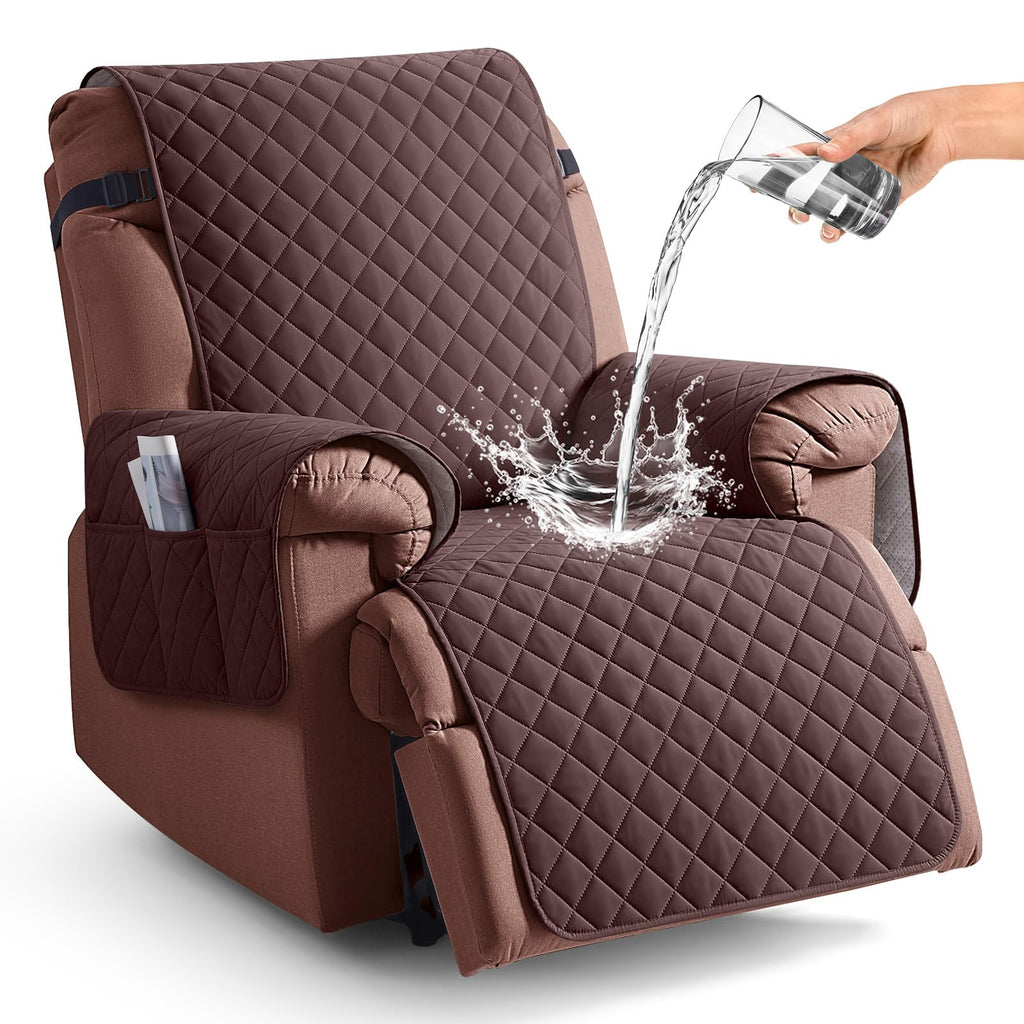 KinCam 100% Waterproof Recliner Chair Cover, Reclining Couch Covers for Pets, Dogs, Recliner Couch Slipcover Furniture Protector with Elastic Straps for Kids(23.6", Beige White)