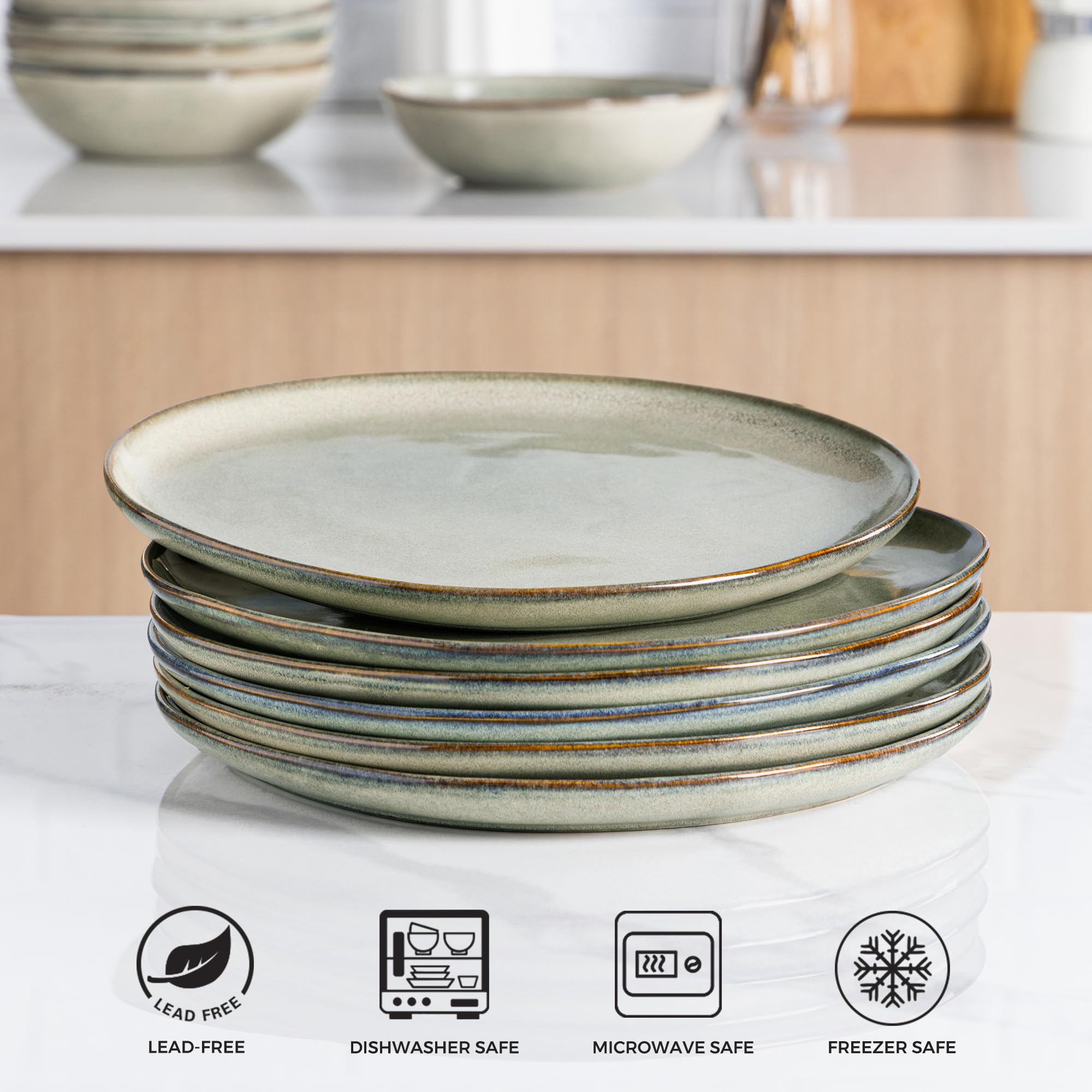 AmorArc 8.5" Ceramic Plates Set of 6 | Handmade Stoneware with Reactive Glaze for Dessert, Salad, Appetizer & Dinner | Microwave/Dishwasher Safe, Scratch Resistant