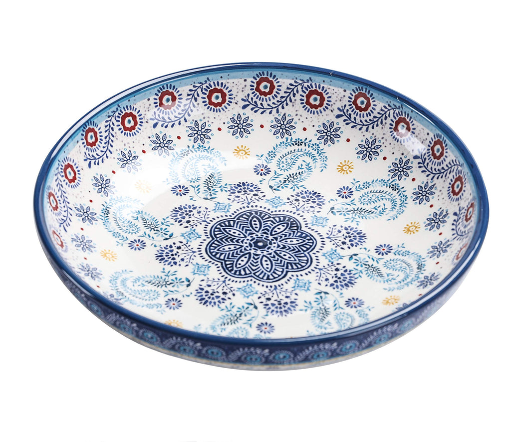 Bico Blue Talavera Pasta Bowls, 35oz Salad Bowl Set of 4, Large Ceramic Serving Dinner Bowls for Soup and Cereal, Microwave and Dishwasher Safe, Gift for Housewarming and Thanksgiving