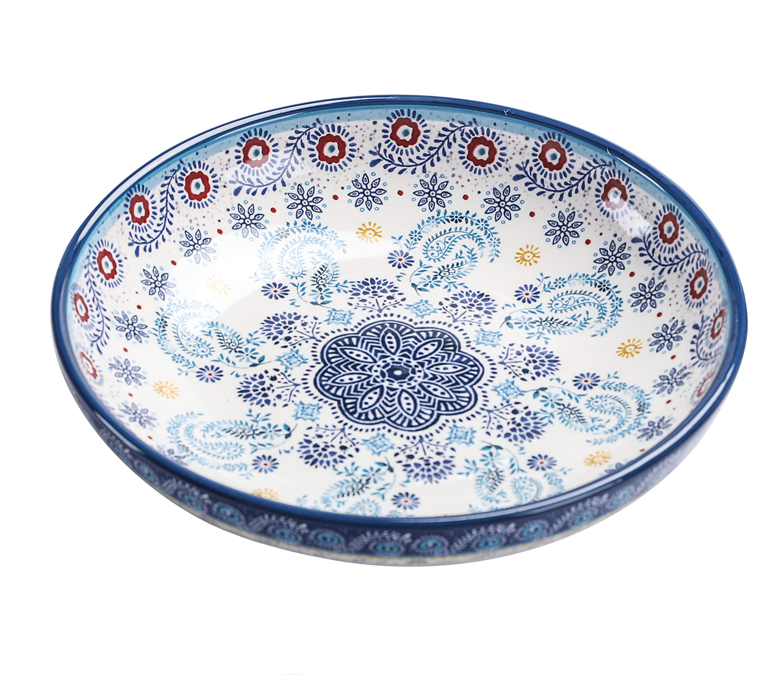 Bico Blue Talavera Pasta Bowls, 35oz Salad Bowl Set of 4, Large Ceramic Serving Dinner Bowls for Soup and Cereal, Microwave and Dishwasher Safe, Gift for Housewarming and Thanksgiving