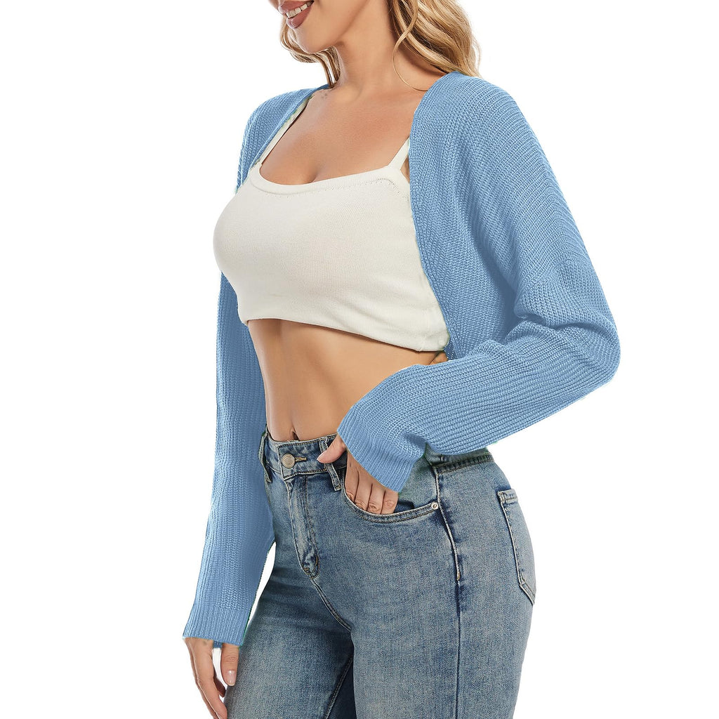 Women's Cardigan Shrugs Long Sleeve Knit Cropped Bolero Shrug Open Front Casual Cardigans for Dresses
