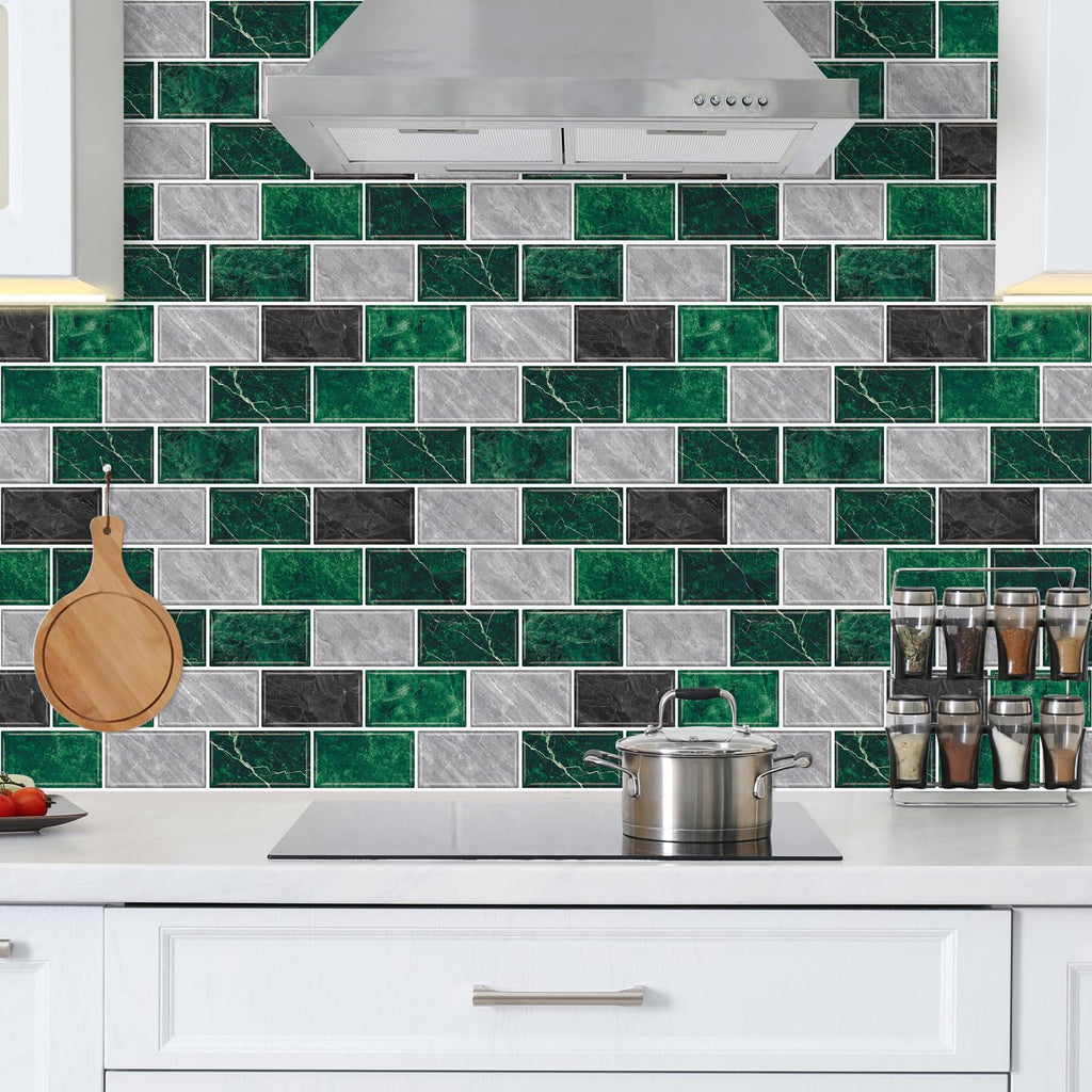 URCOLOR 10-Sheet Back Splashes for Kitchens Peel and Stick,12"x12" Self Adhesive Subway Wall Tiles Stick on backsplash Tiles for Bathroom Black Marble