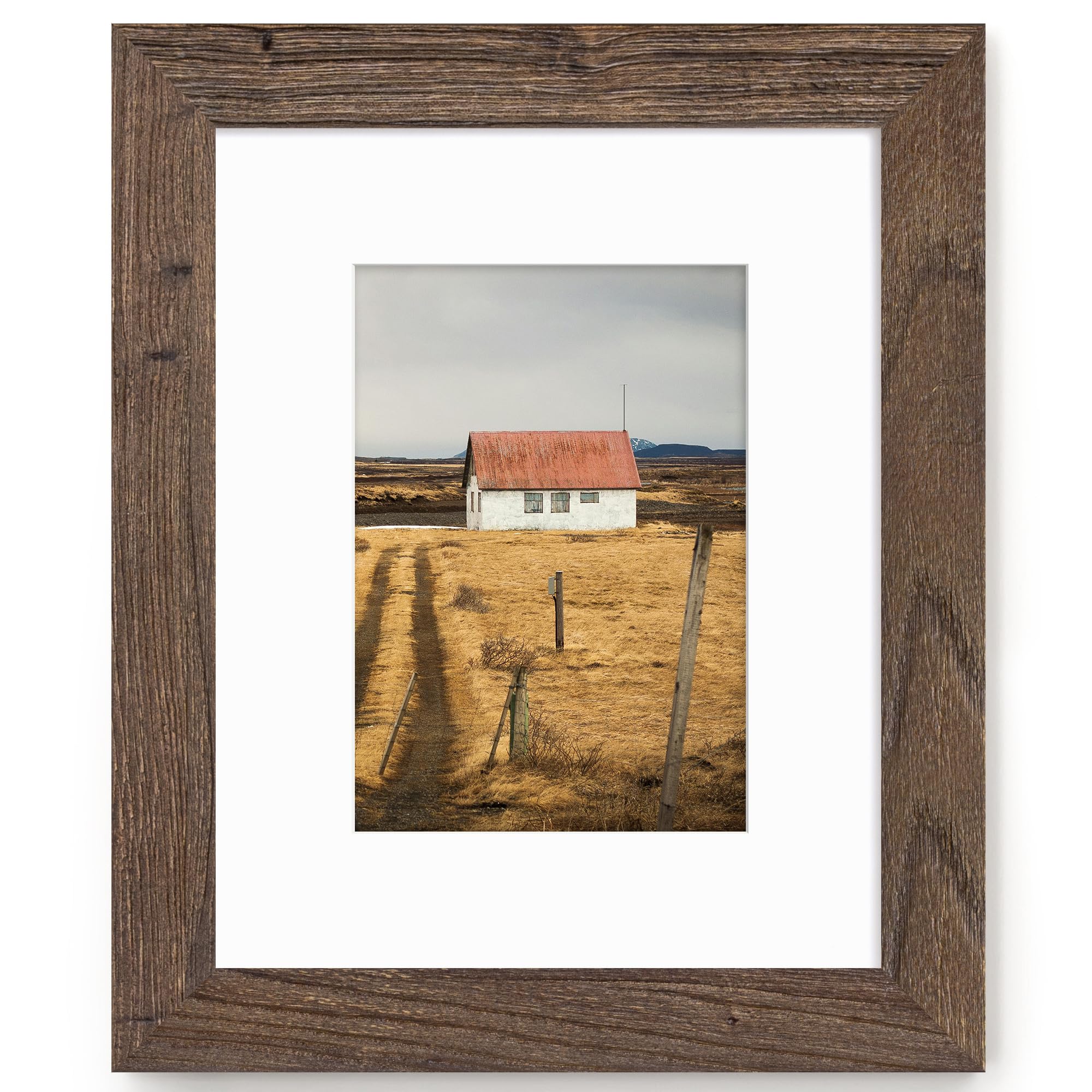 Fun Memories 5x7 Picture Frame with Mat for 4x6 Photo, Solid Elm Wood & Tempered Glass, Rustic Wall & Tabletop Display Frame, Grey, 1 Pack