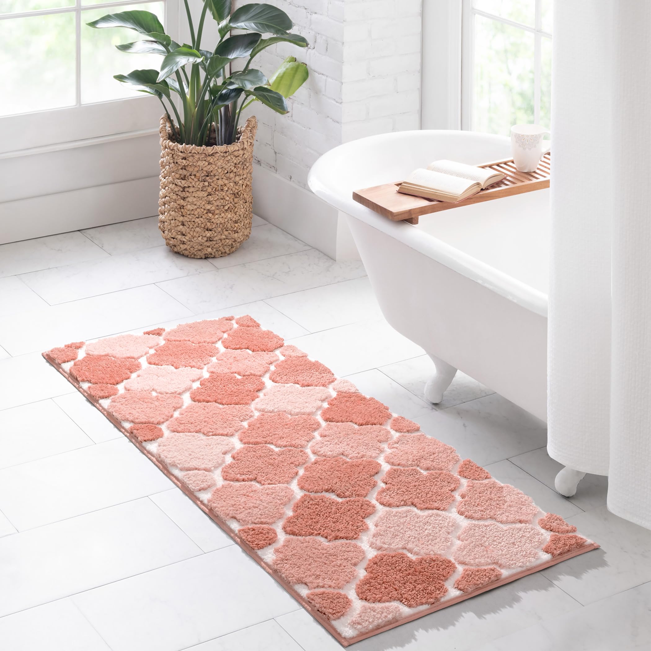 DEXDE Bathroom Rugs Runner 24x47 Long Bath Rug Non Slip Soft Washable Large Bath Mats for Bathroom Bedroom Hallway Kitchen Floor Carpet Modern Boho Decor, Beige