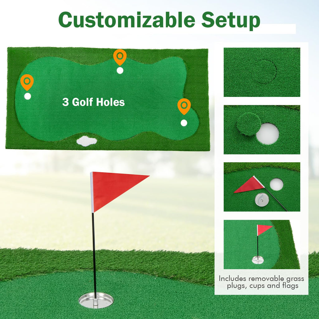 Tangkula 10 FT Golf Putting Green, Large Professional Golf Training Mat with Realistic Artificial Grass Turf, 3 Holes, 3 Flags and Cups for Indoor Outdoor Putting Practice