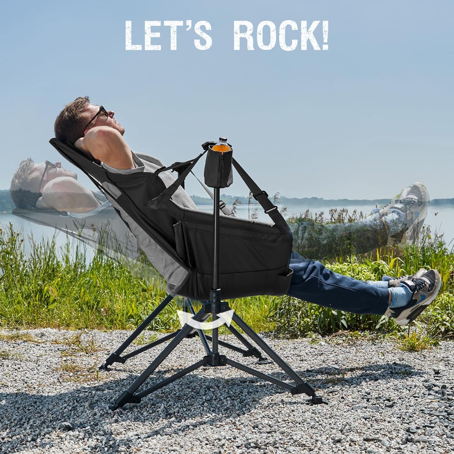 Portal Hammock Camping Chair, Portable Outdoor Swinging Chairs with Adjustable Back and Height for Lawn, Backyard, Patio, Supports 400 lbs, Breathable Mesh High Back, Blue