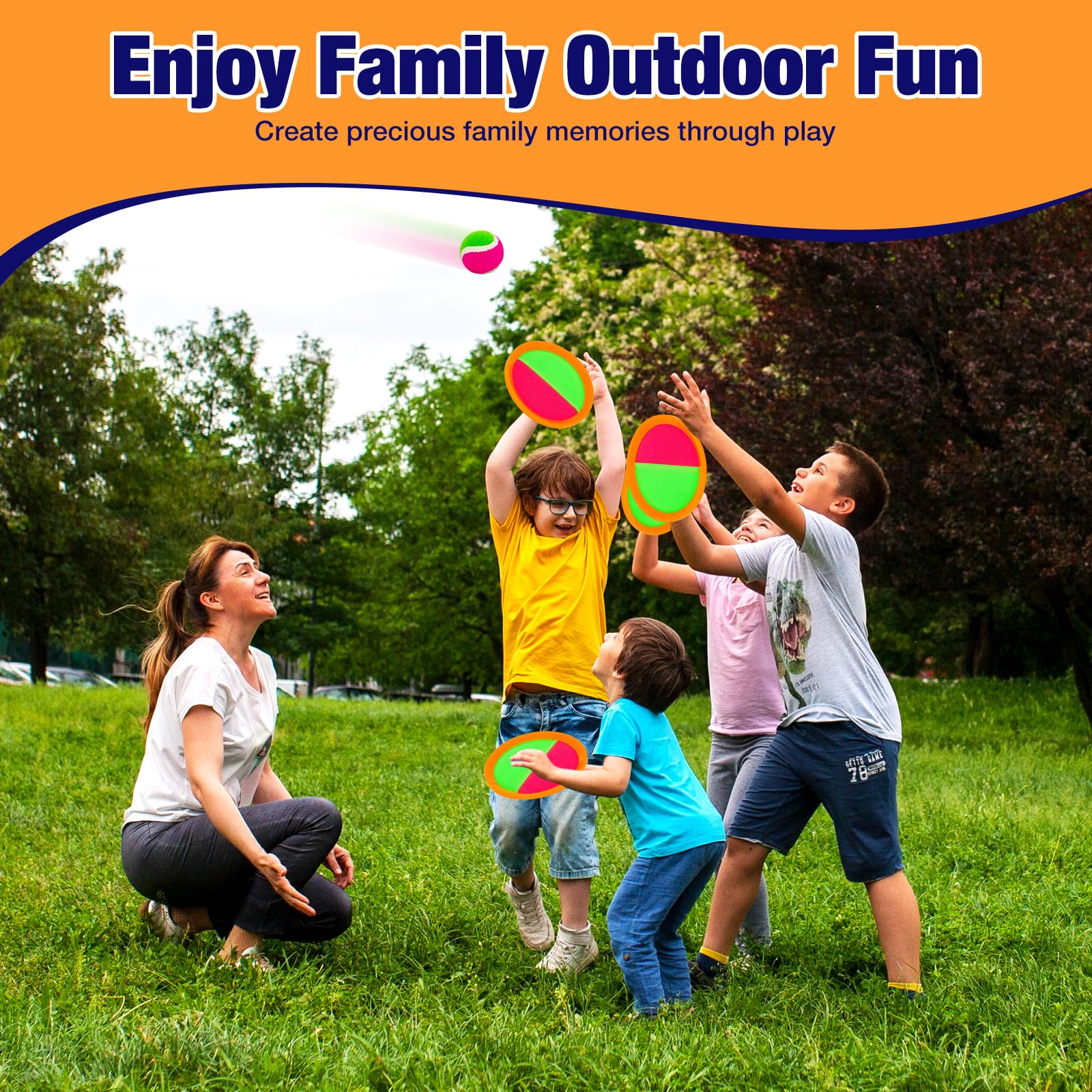 Toss and Catch Ball Game Set - Outdoor & Indoor Sports Toys for Kids - Outside Games for Yard, Lawn, Camping, Beach, Pool - Classic Sticky Paddle Ball Toy for 3 4 5 6 7 8-12 Year Old Boys Girls Gifts