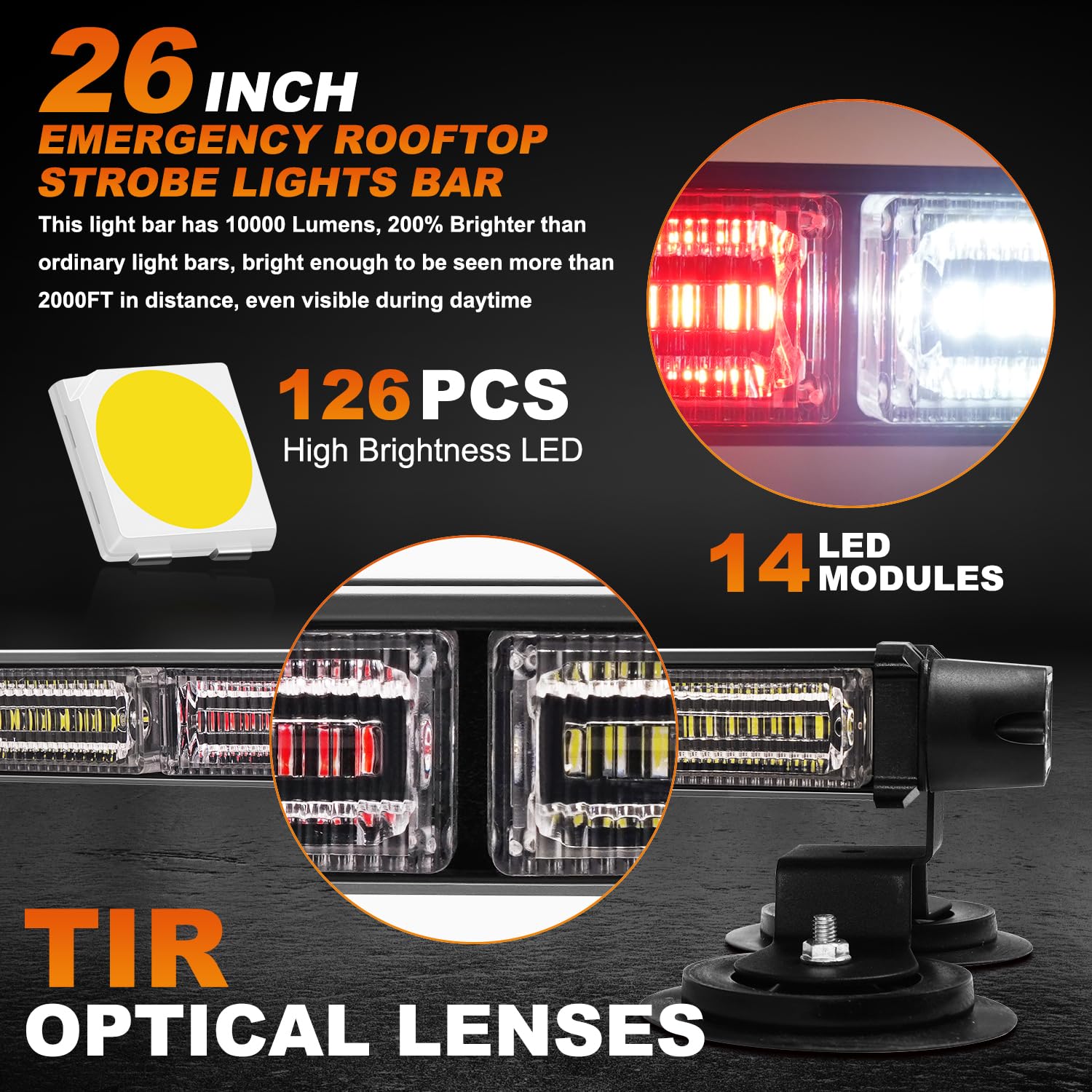 ASPL 26inch 126 LED Rooftop Emergency Strobe Lights Bar Double Side Flashing Safety Warning Traffic Advisor Light Bar Hazard Snow Plow Light for Work Trucks Vehicles Construction Tow Pickup(Amber)