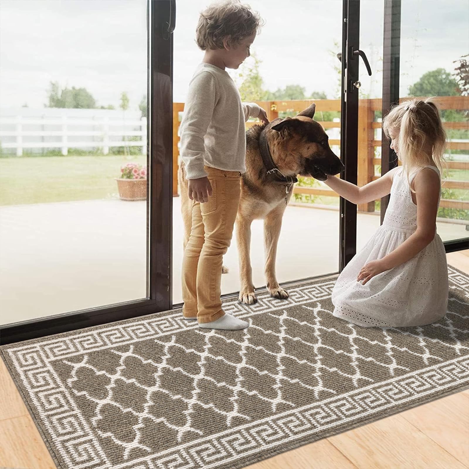 Pauwer Door Mat Indoor Entrance 20"x60" Absorbent Dirt Trapper Welcome Mats for Front Door Washable Entryway Rugs Ultra Thin Doormat Non Slip Runner Rugs for Hallway Kitchen Laundry Room, Beige