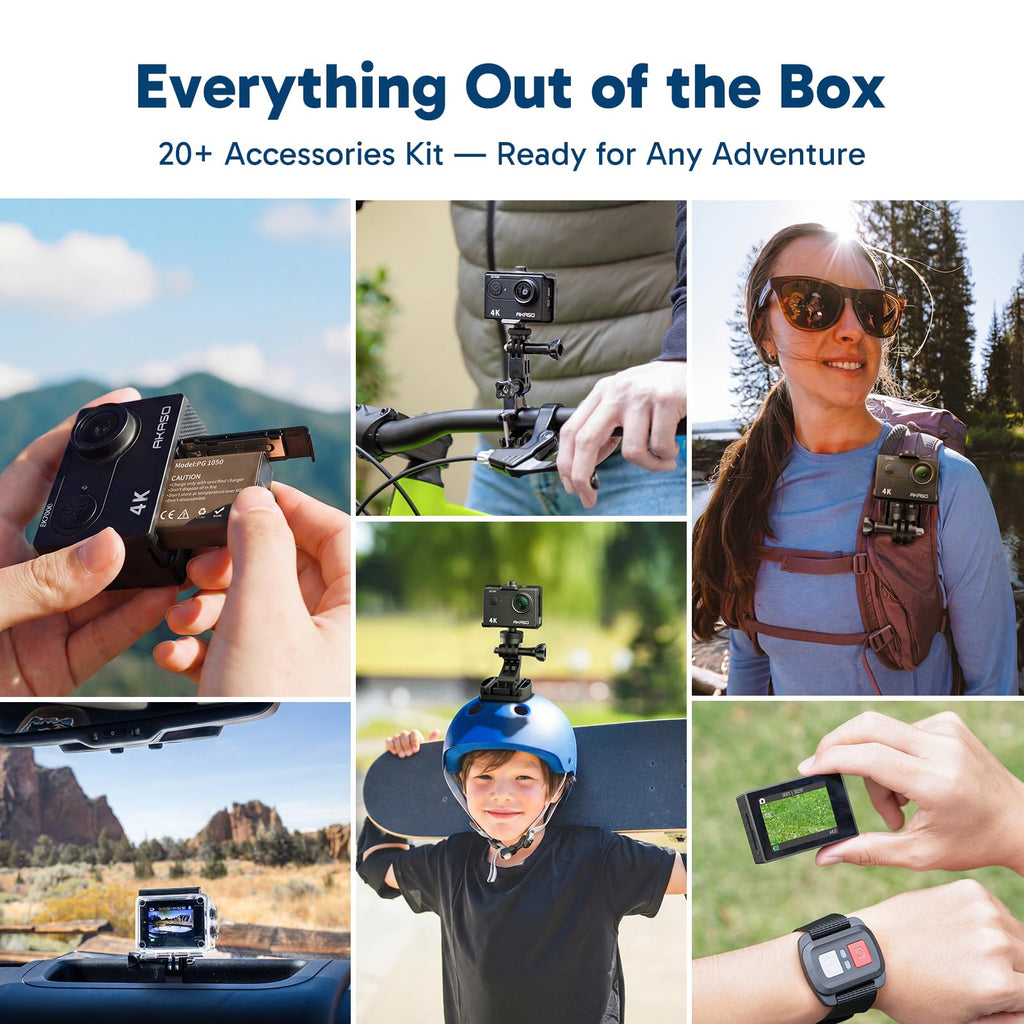 AKASO EK7000 4K30FPS 20MP WiFi Action Camera with EIS Ultra HD 131FT Waterproof Underwater Camera Remote Control 4X Zoom Support External Microphone Black