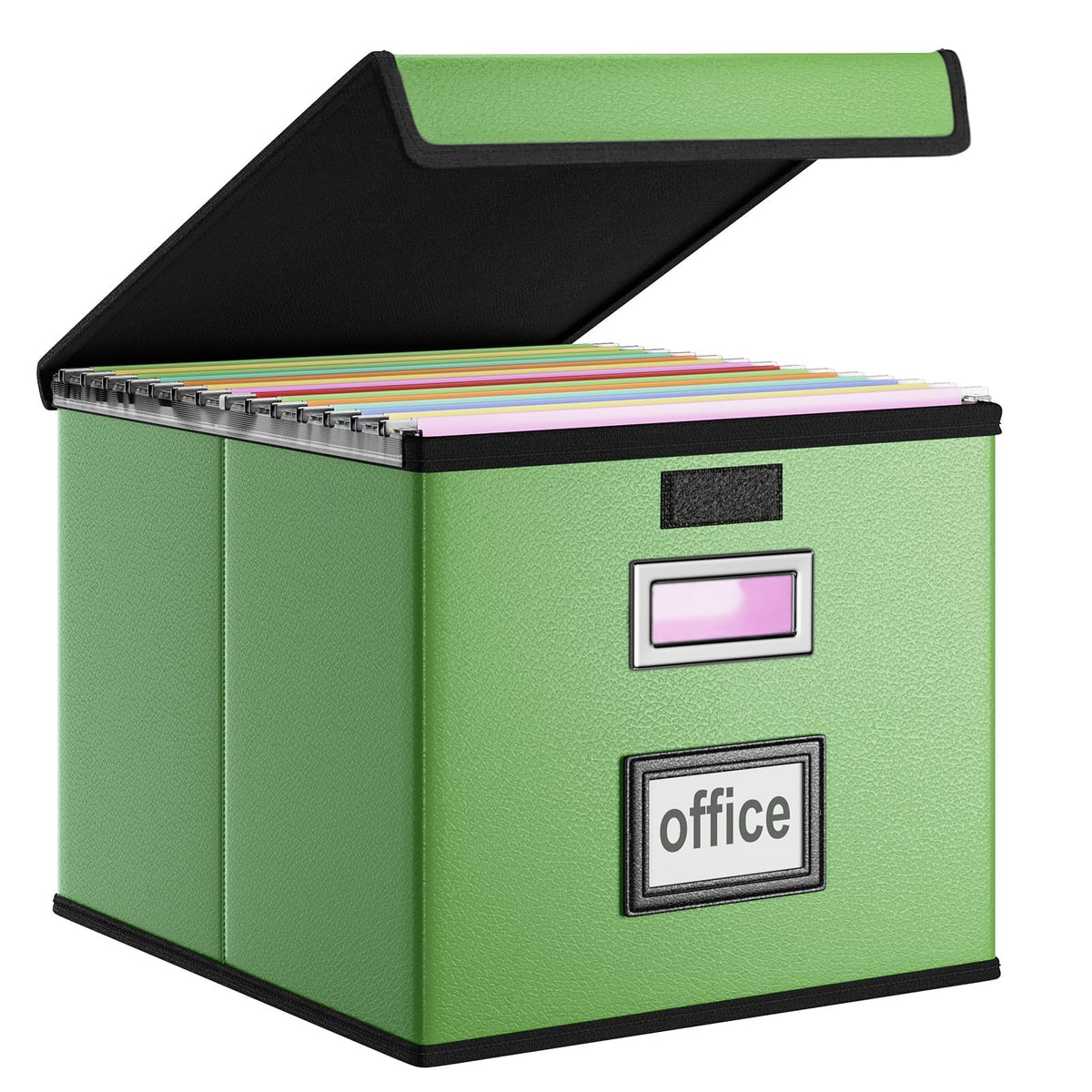 File Organizer Box with Lid, Collapsible Faux Leather Hanging File Folder Box Organizer with Plastic Slides, Decorative Home/Office Filing System Boxes for File and Folders Storage