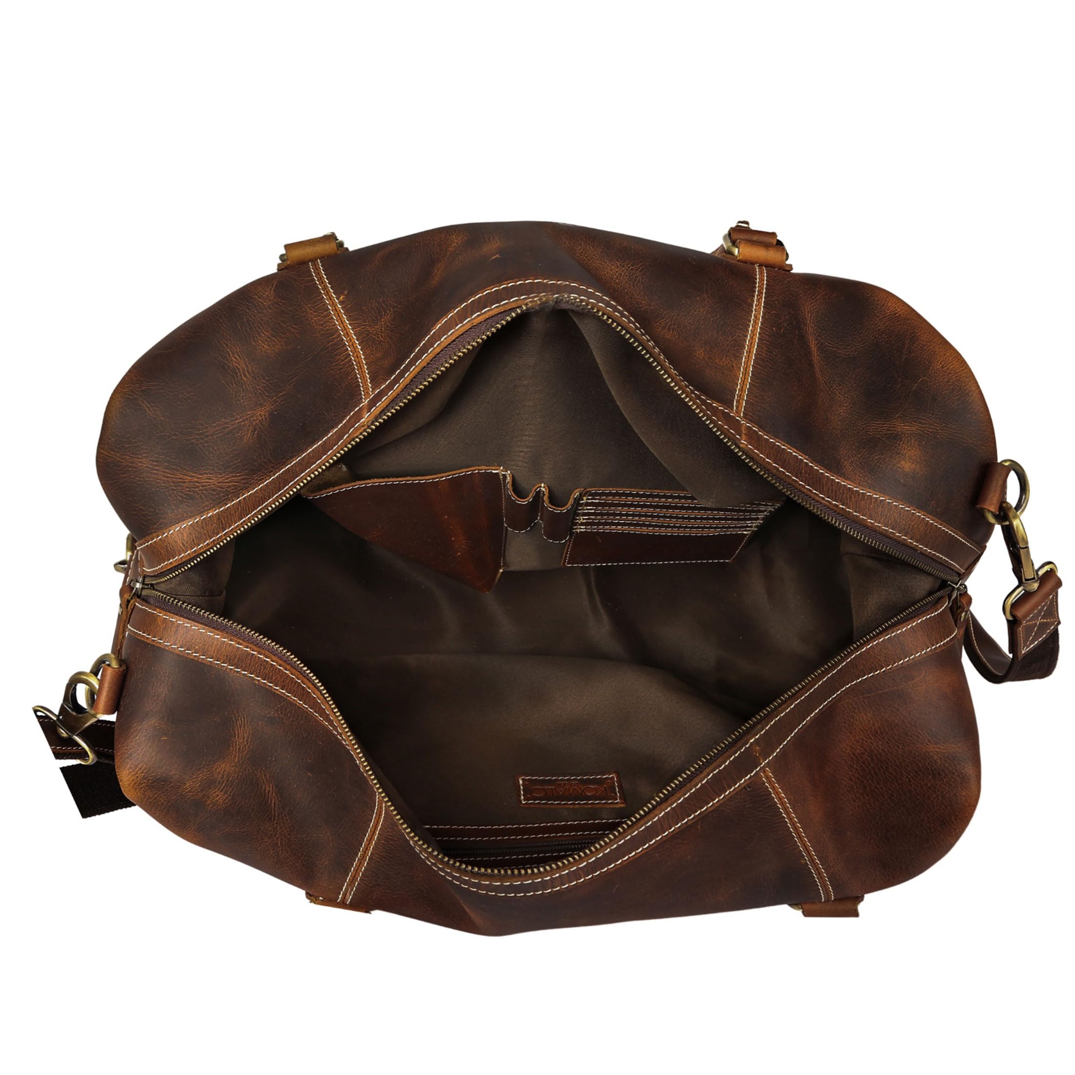 KomalC Leather Duffle Bags for Men and Women Travel Overnight Weekend sports bag holdall Gym Duffel for Men (Dark Tan, 20 Inch)