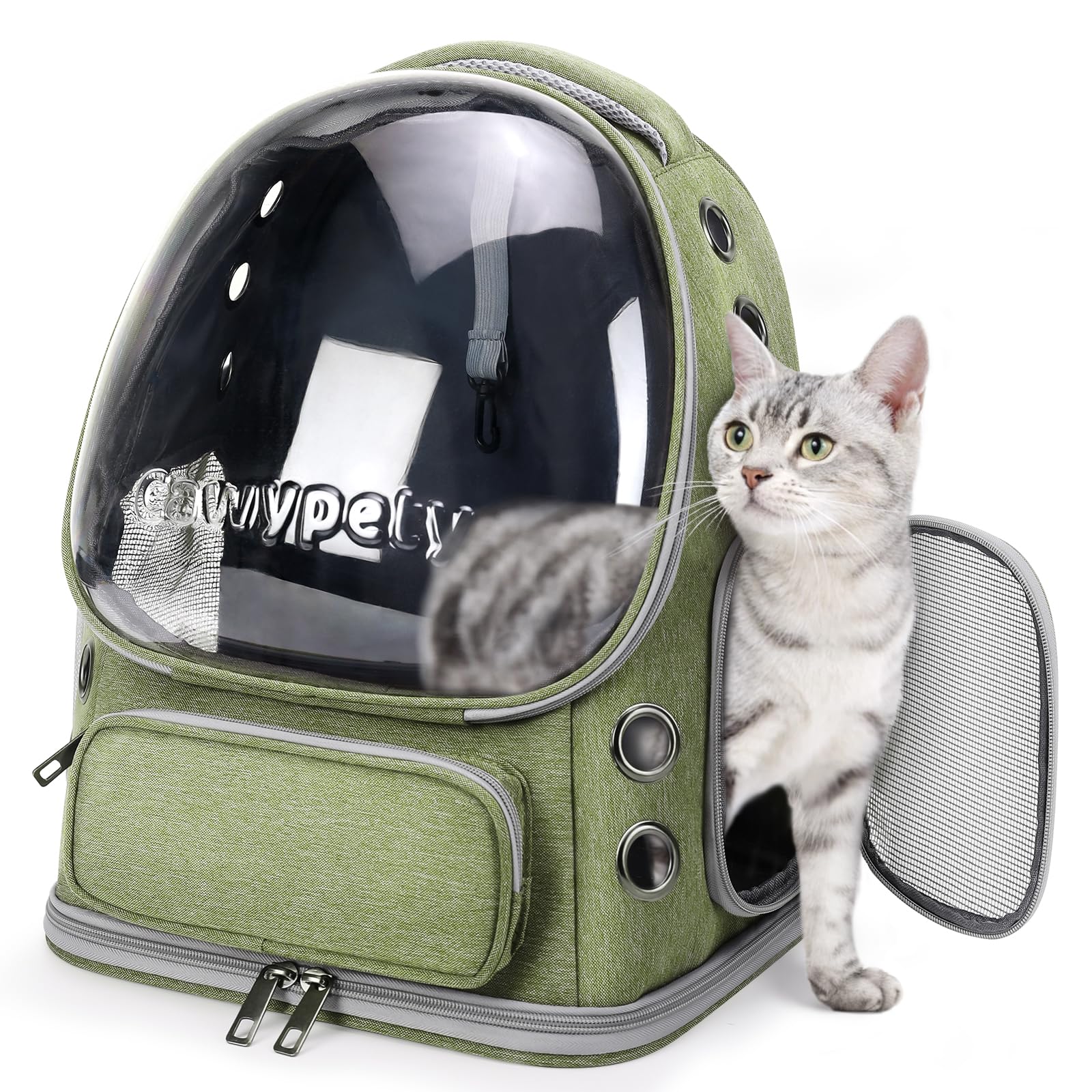 Cawypety Cat Backpack Carrier, Breathable Cat Carrier Large Space Bubble Pet Backpack for Kitty Small Dog up to 12lbs, Transparent & Foldable Pet Carrier for Travel Hiking (Black